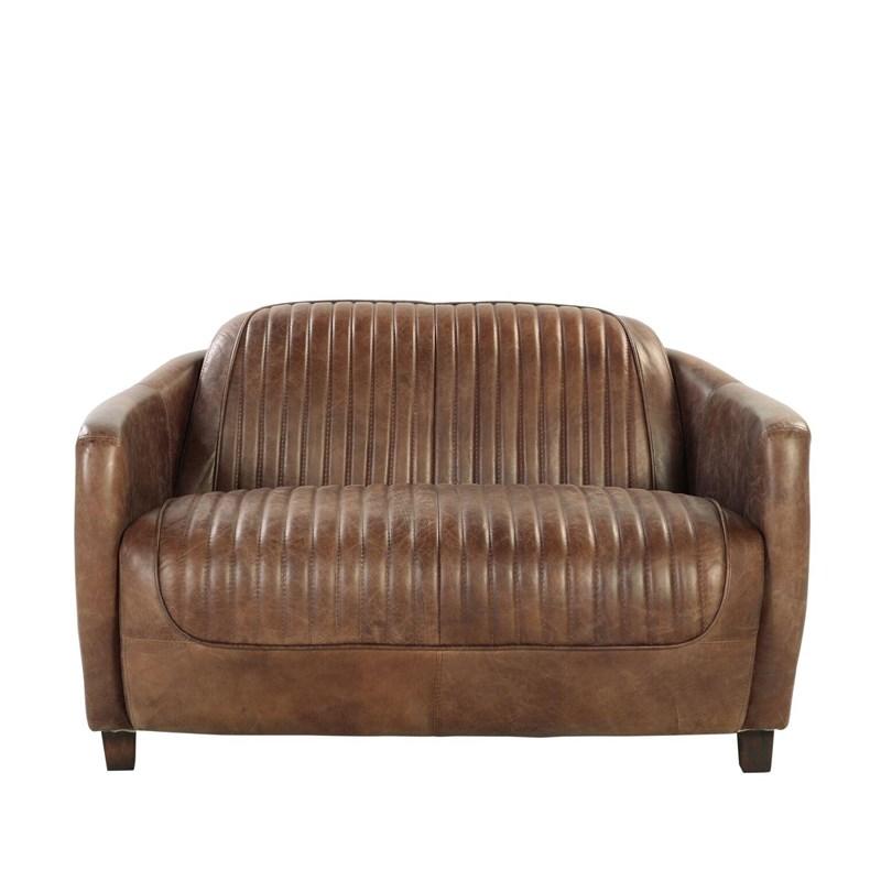 50" Brown Leather Channel Back Loveseat