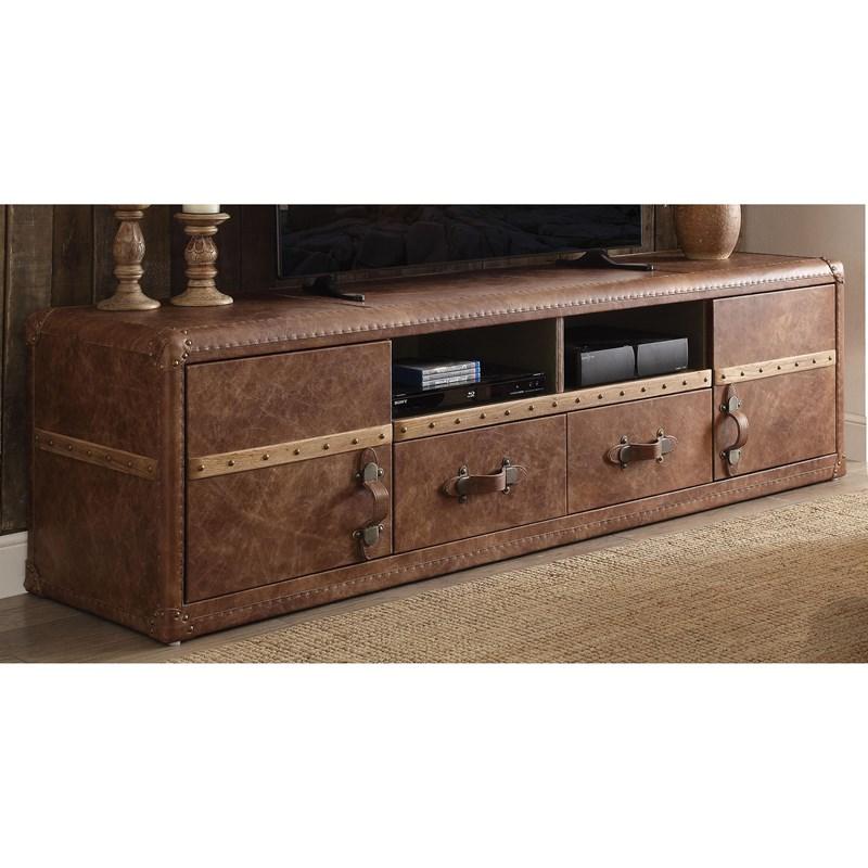 80" Brown Leather Tv Stand With Storage