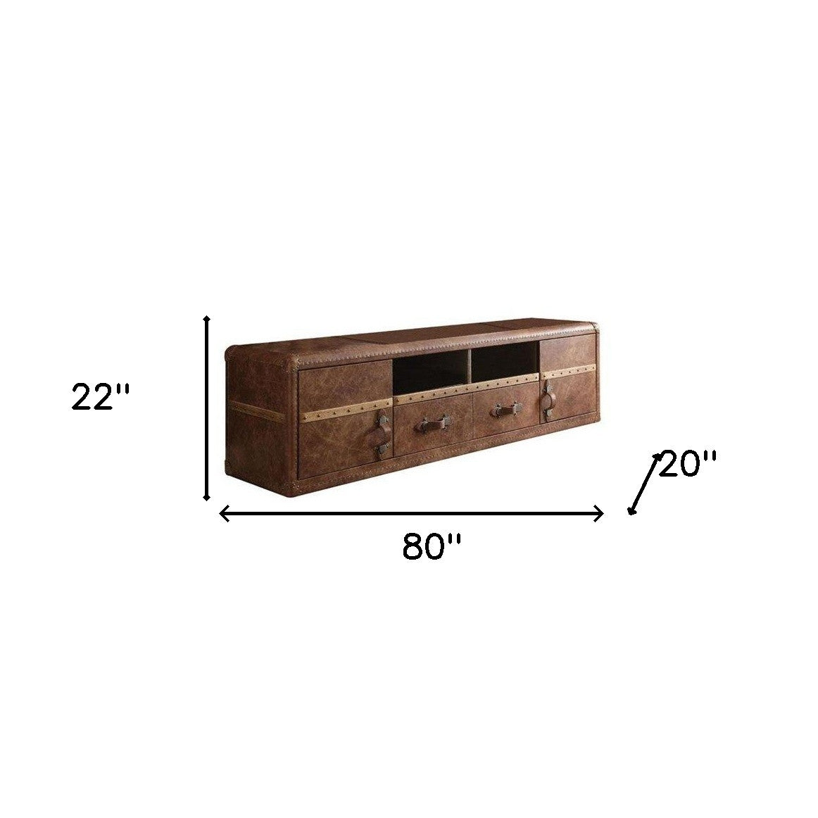 80" Brown Leather Tv Stand With Storage