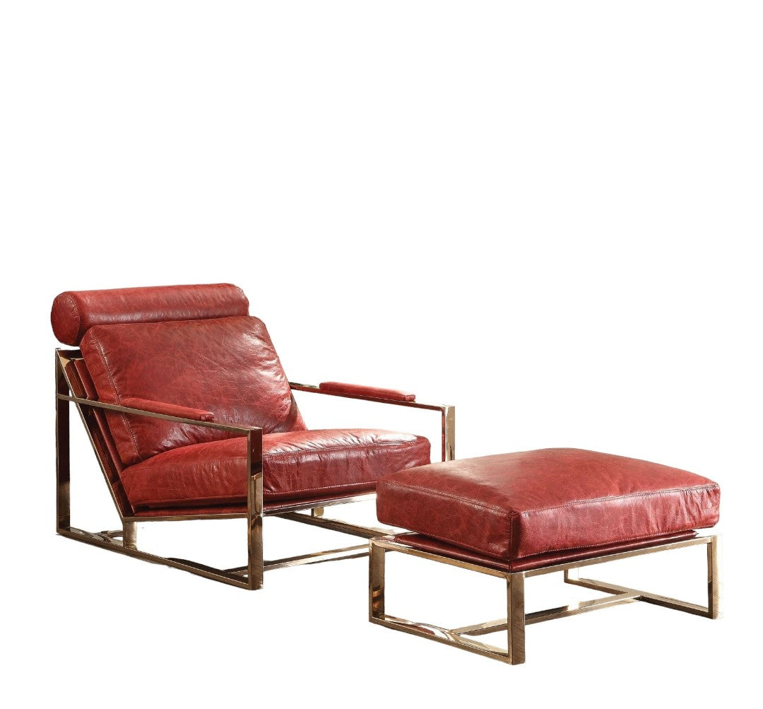 29" Red and Gold Leather Armchair