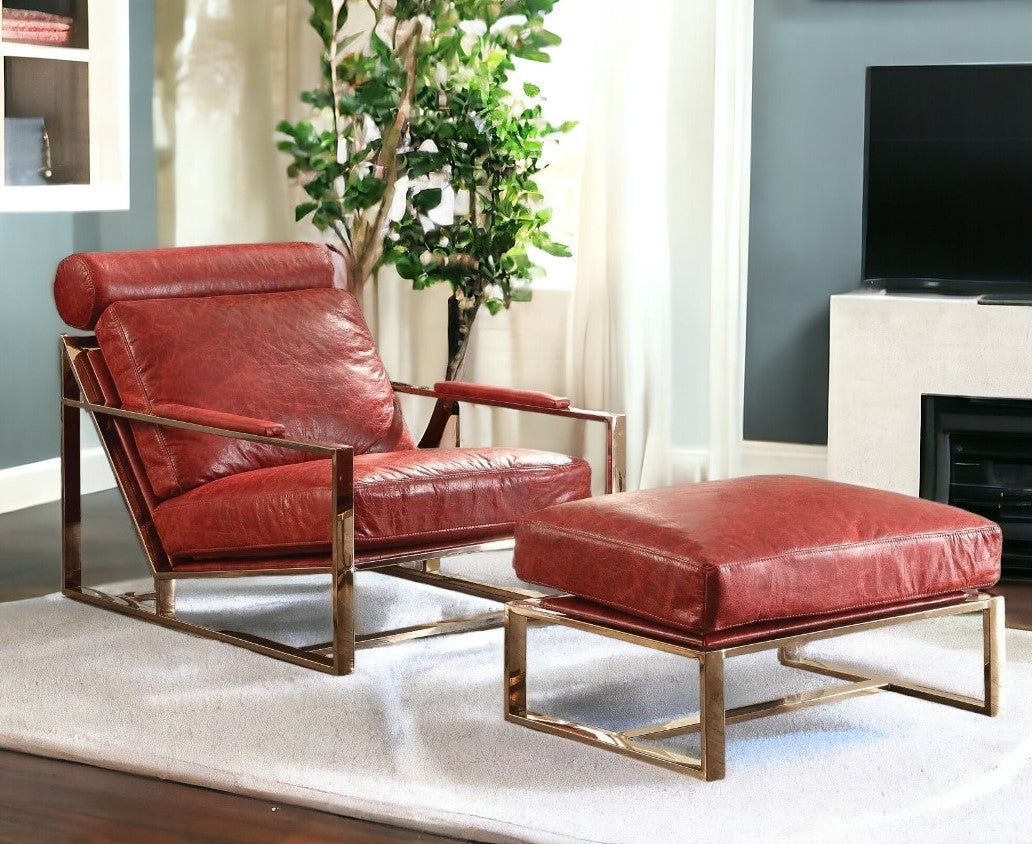 29" Red and Gold Leather Armchair