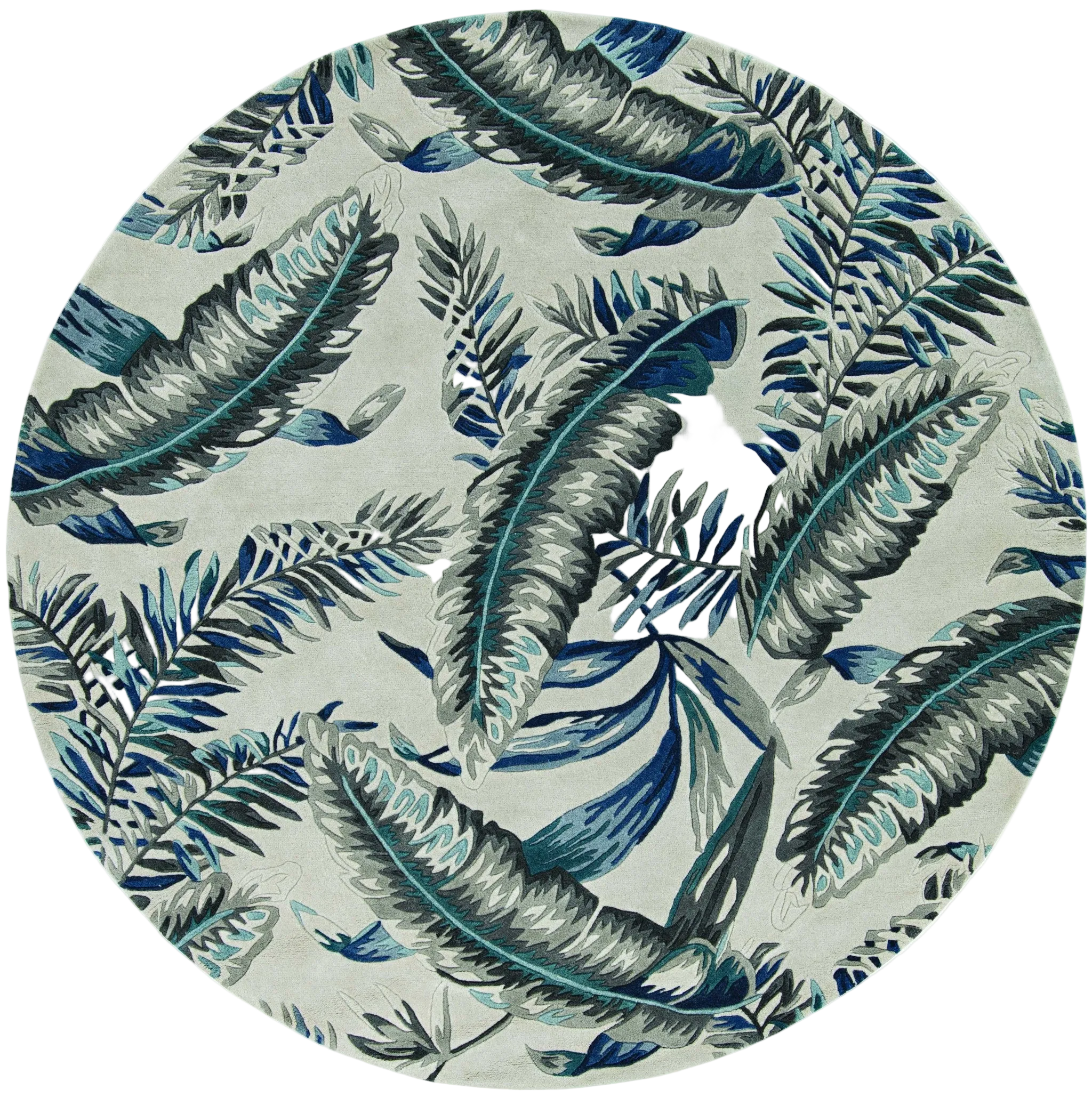 8' Gray and Blue Round Leaves Rug