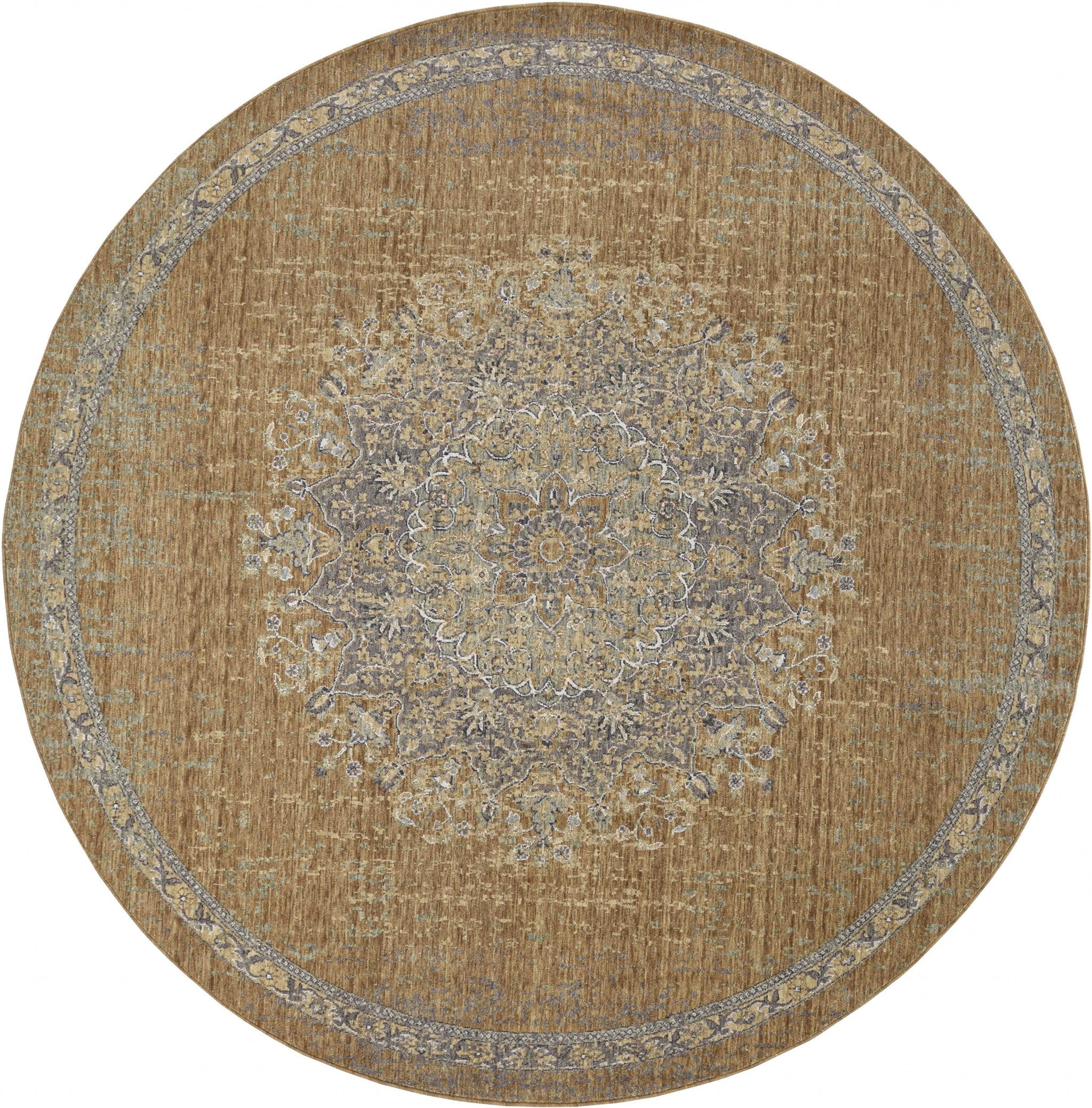 9' Coffee Brown Round Traditional Rug