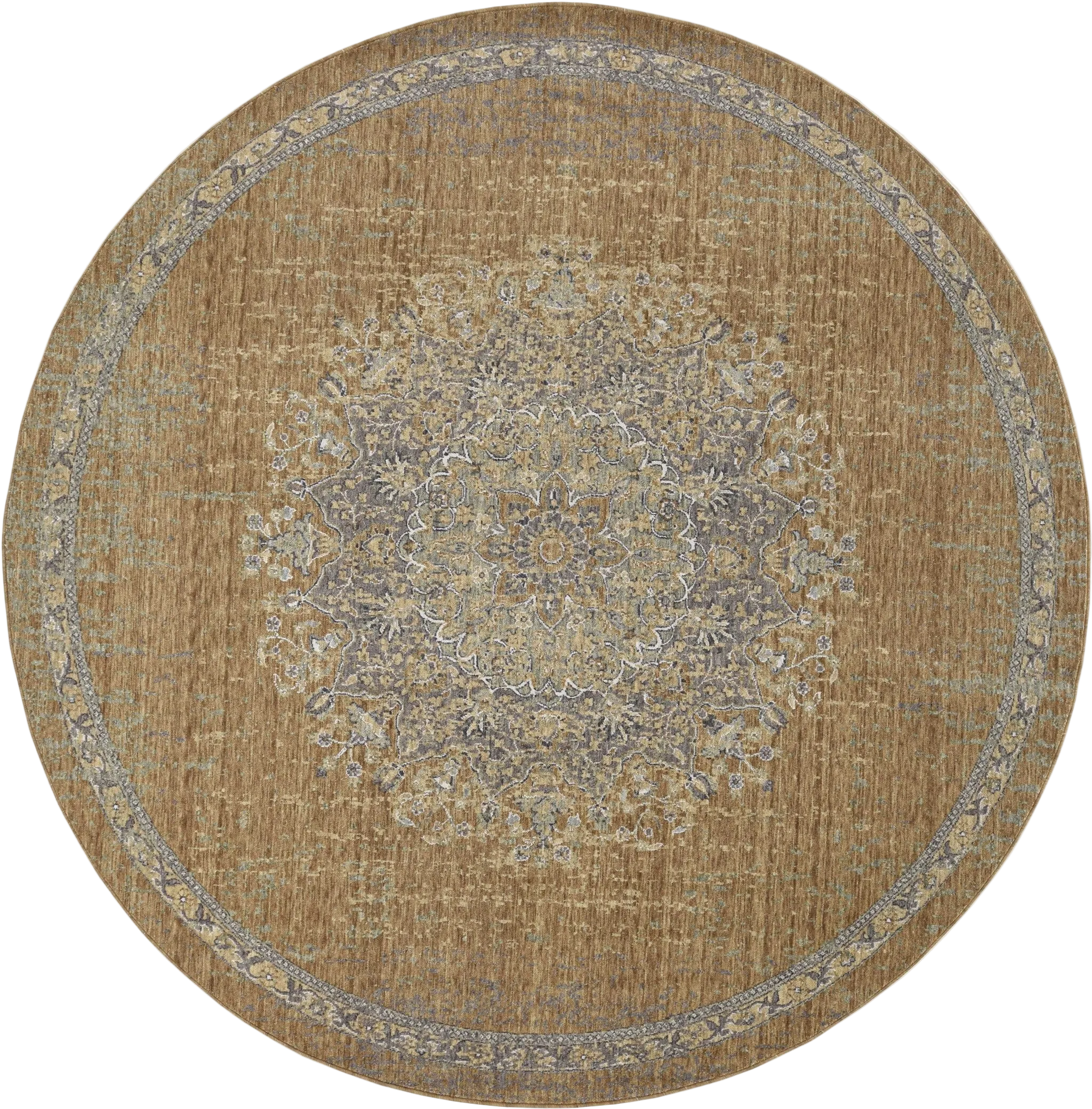 9' Coffee Brown Round Traditional Rug