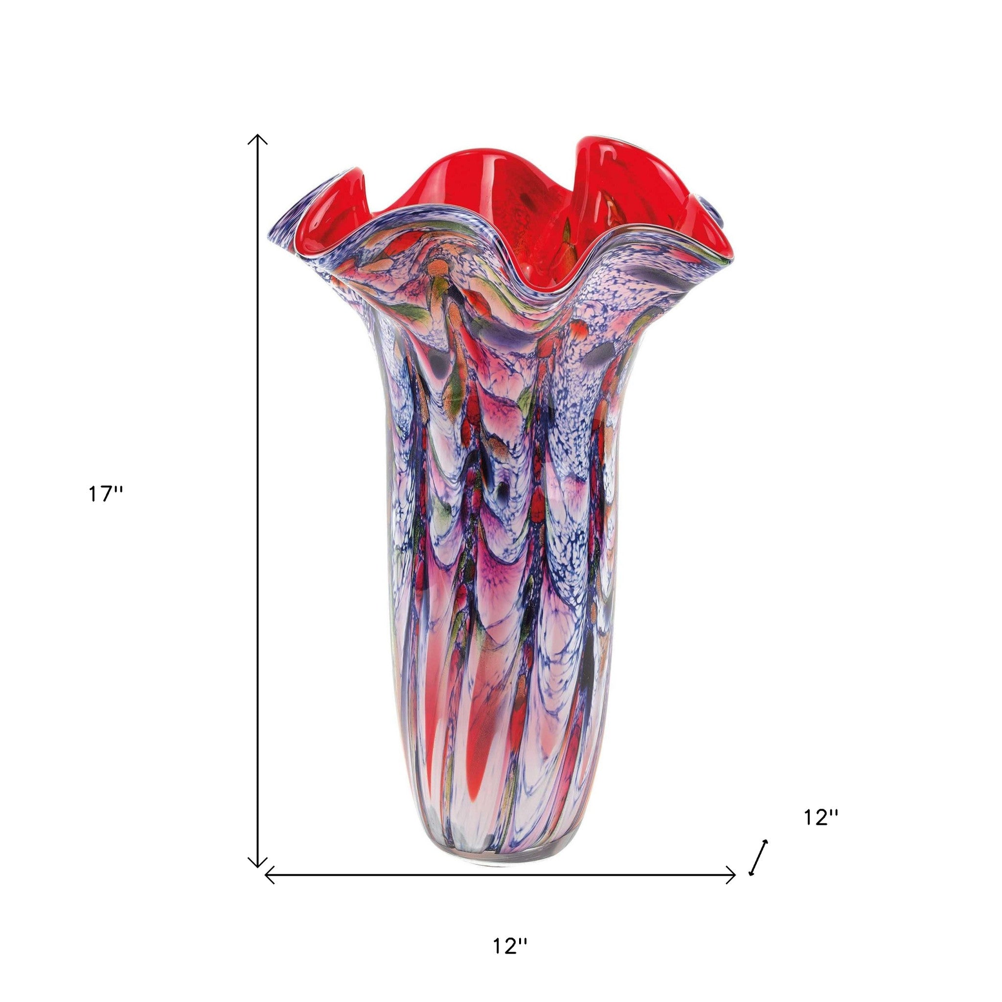 17" Floral Glass Multi-Color Vase