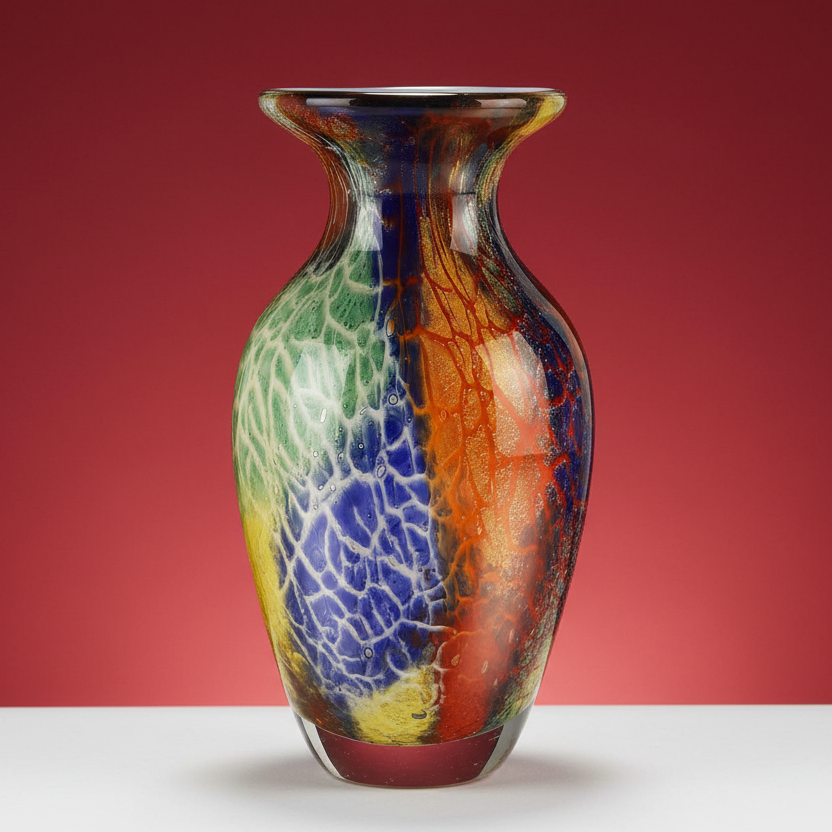 11" Mouth Blown Rainbow Bud Vase
