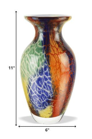 11" Mouth Blown Rainbow Bud Vase