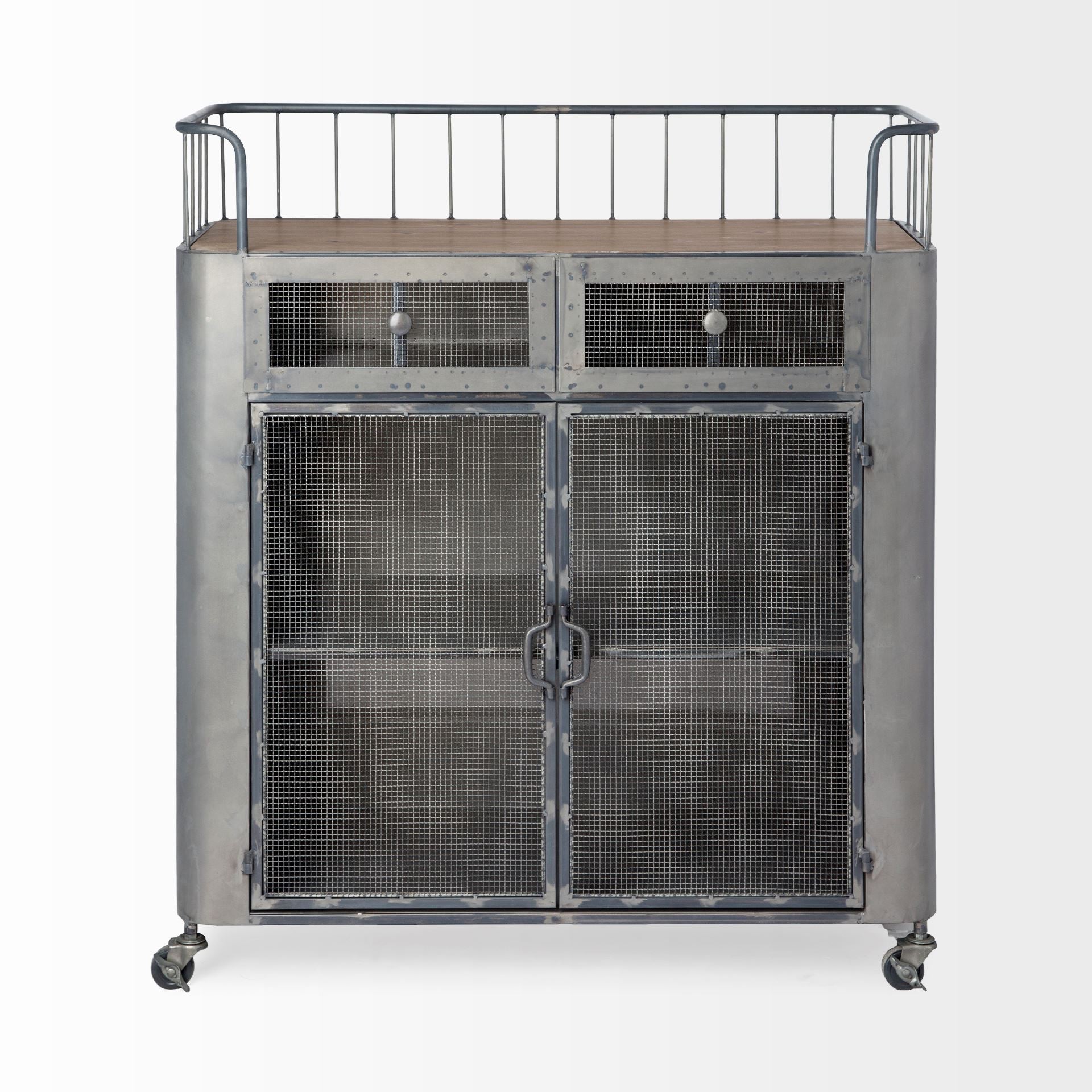 35" Gray Industrial Rolling Bar Cart