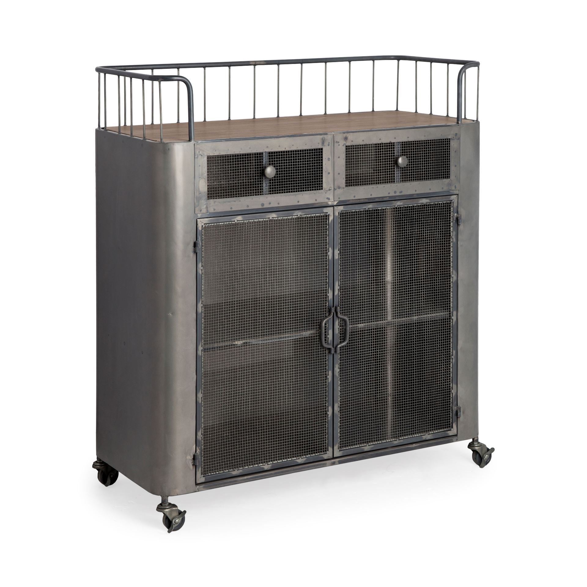 35" Gray Industrial Rolling Bar Cart