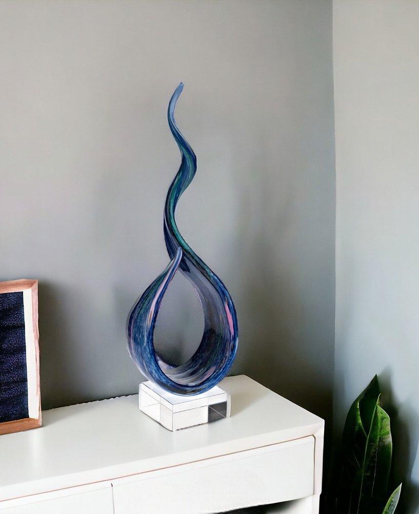 19" Blue and Green Murano Glass Modern Sculpture