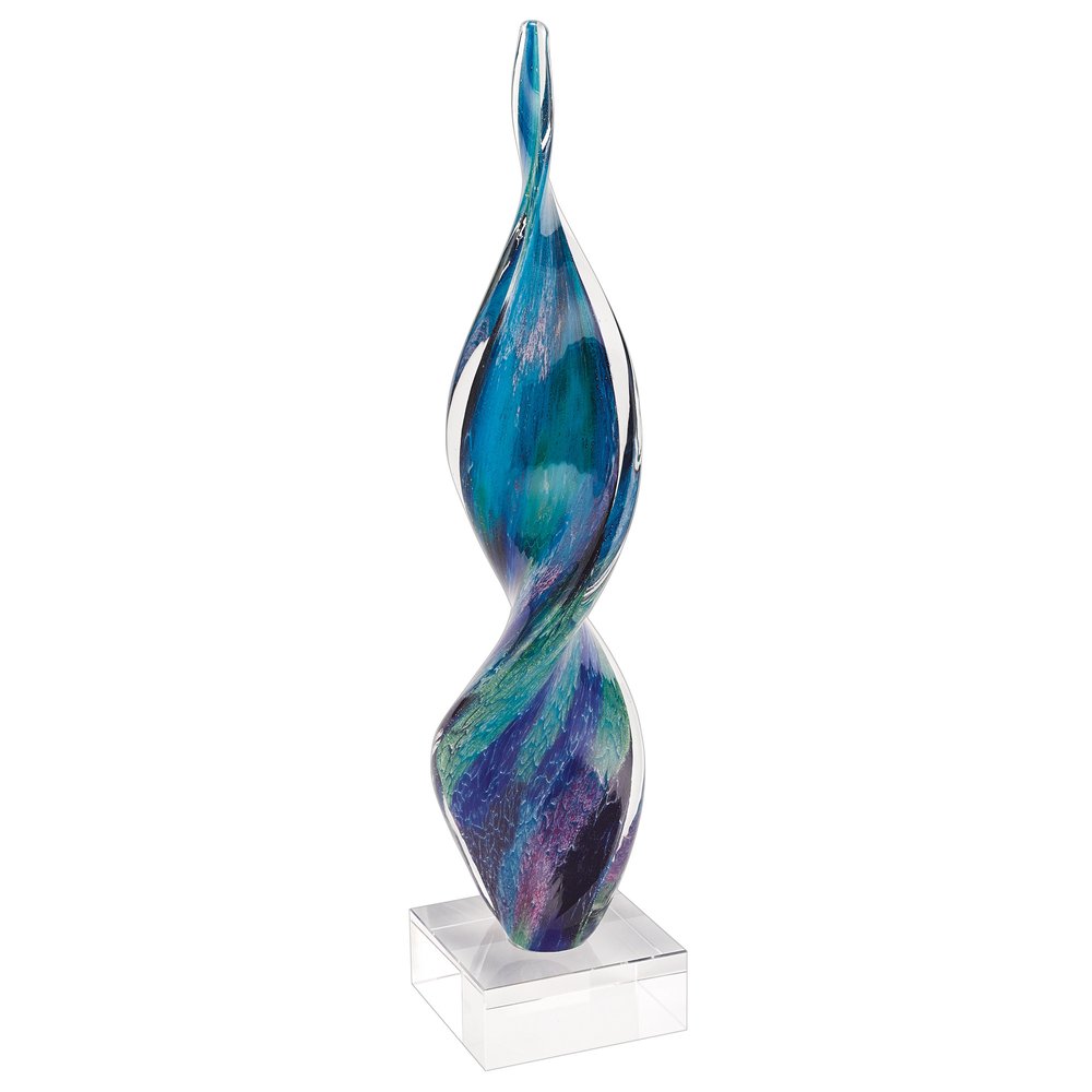 18" Blue and Green Murano Glass Spiral Sculpture
