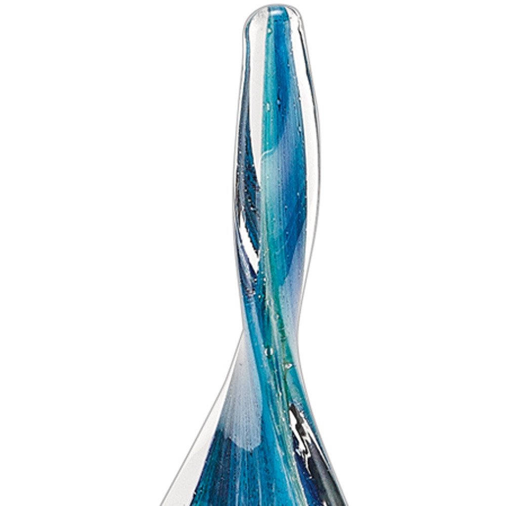 18" Blue and Green Murano Glass Spiral Sculpture