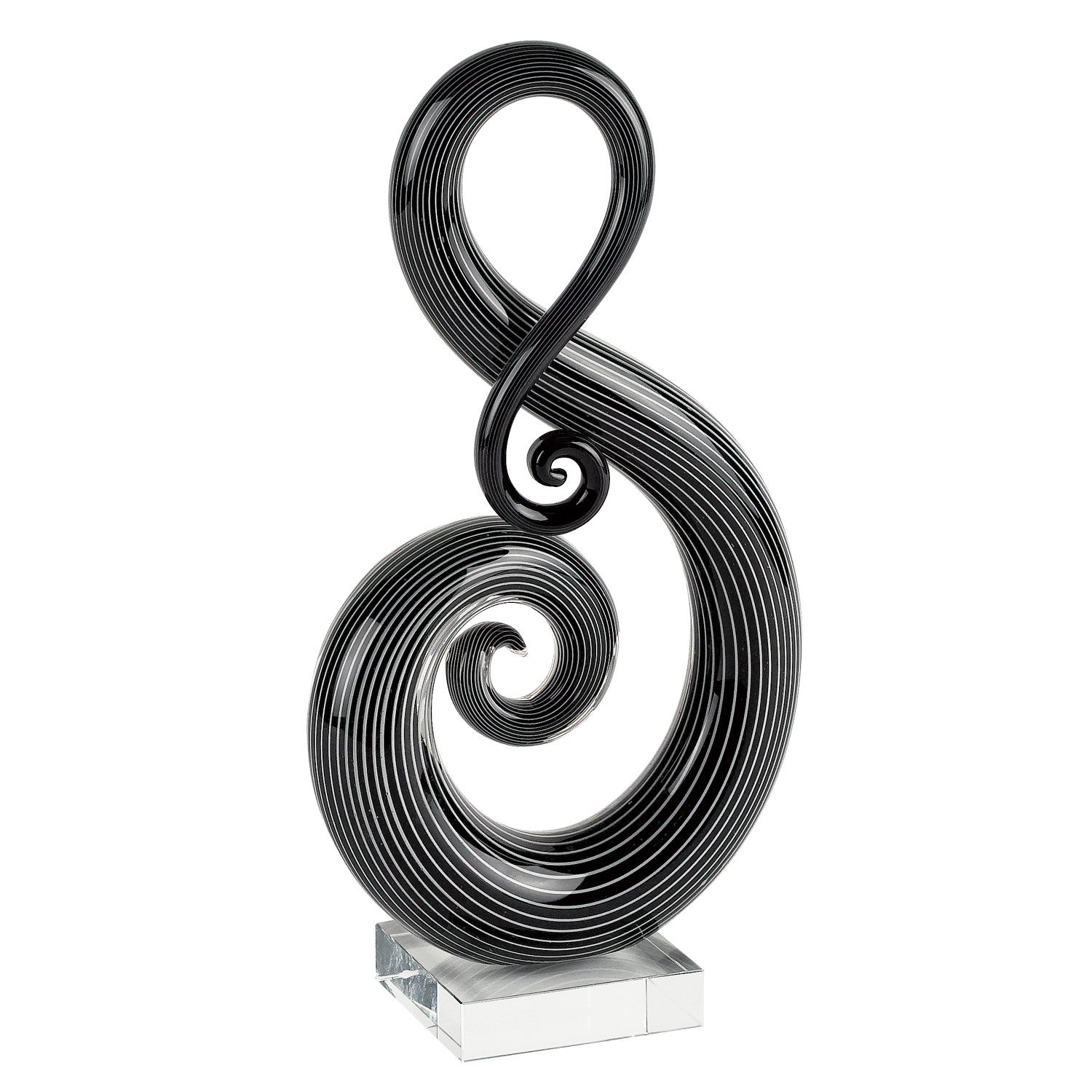 12" Black and White Murano Glass Abstract Sculpture