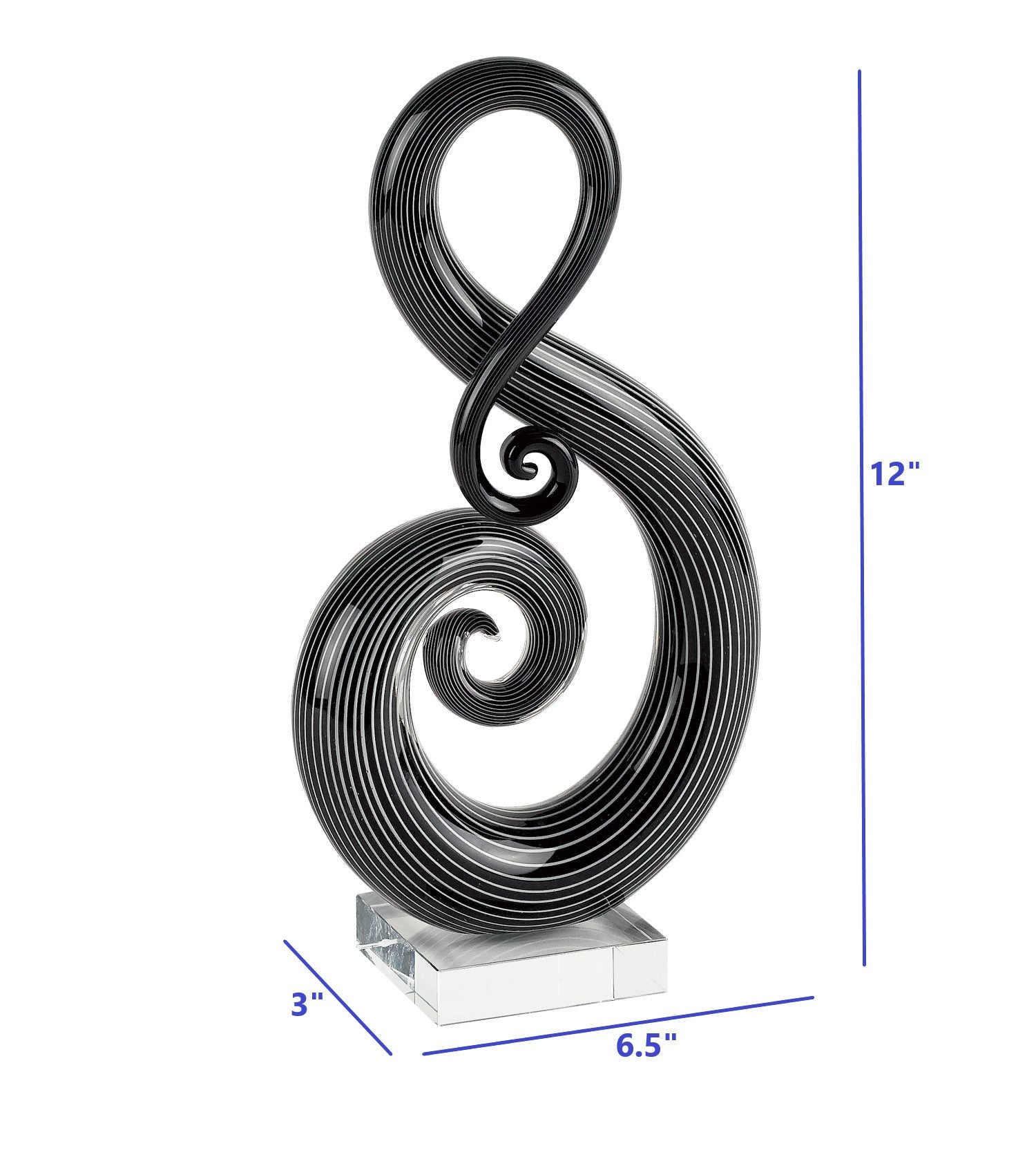 12" Black and White Murano Glass Abstract Sculpture
