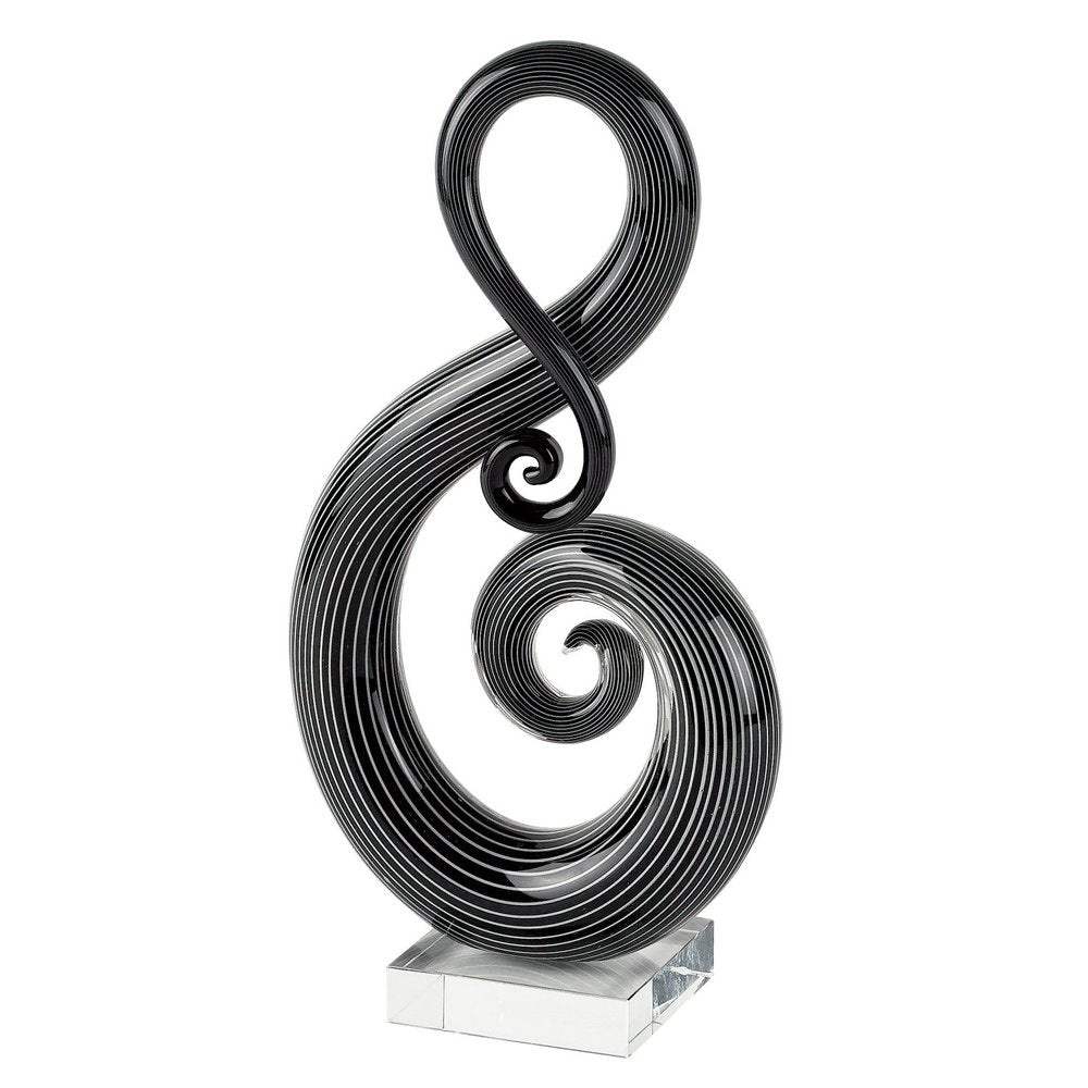 12" Black and White Murano Glass Abstract Sculpture