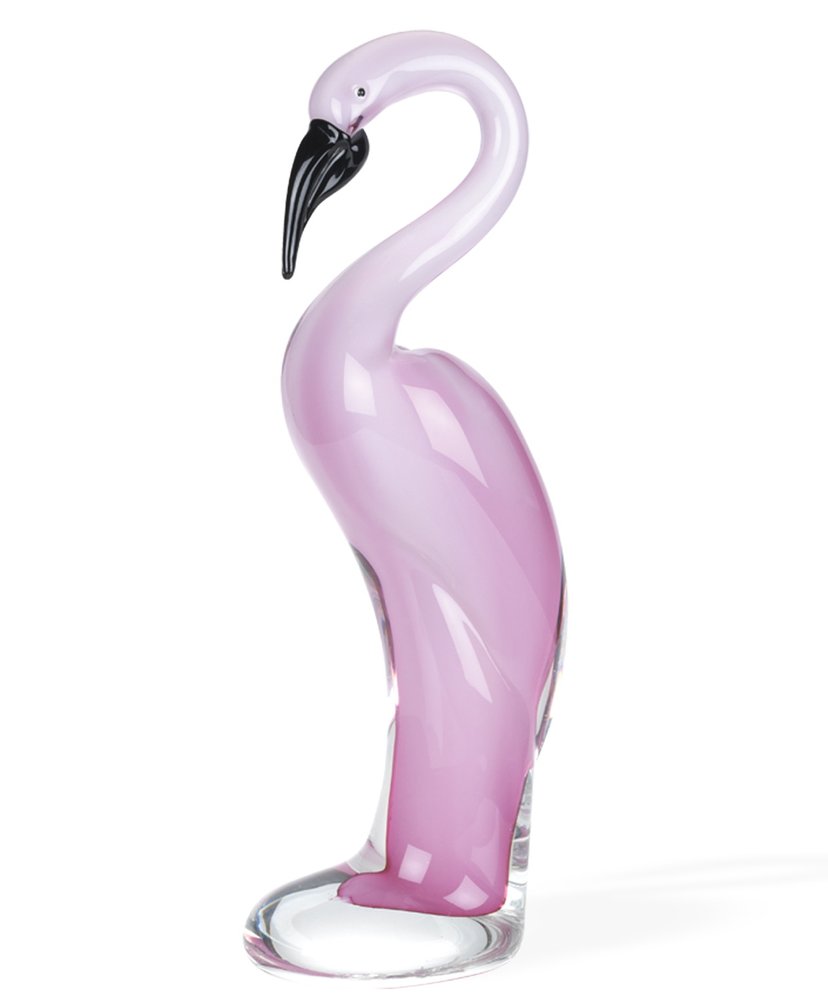 15" Pink Murano Glass Flamingo Sculpture