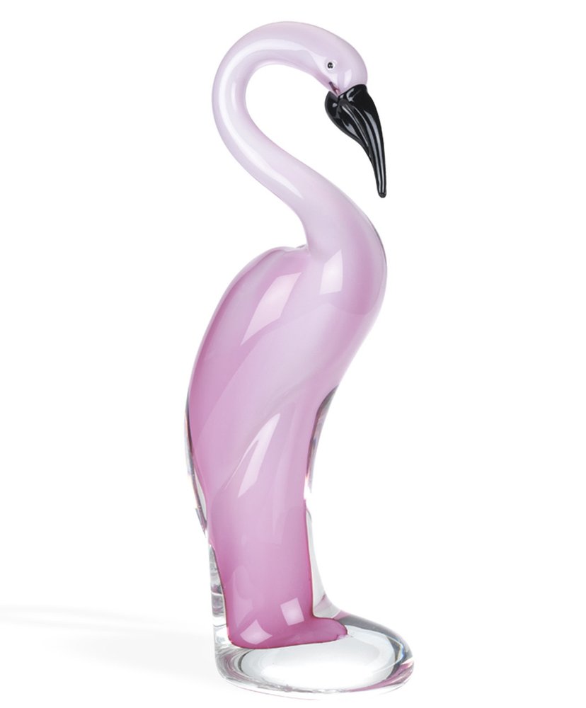 15" Pink Murano Glass Flamingo Sculpture