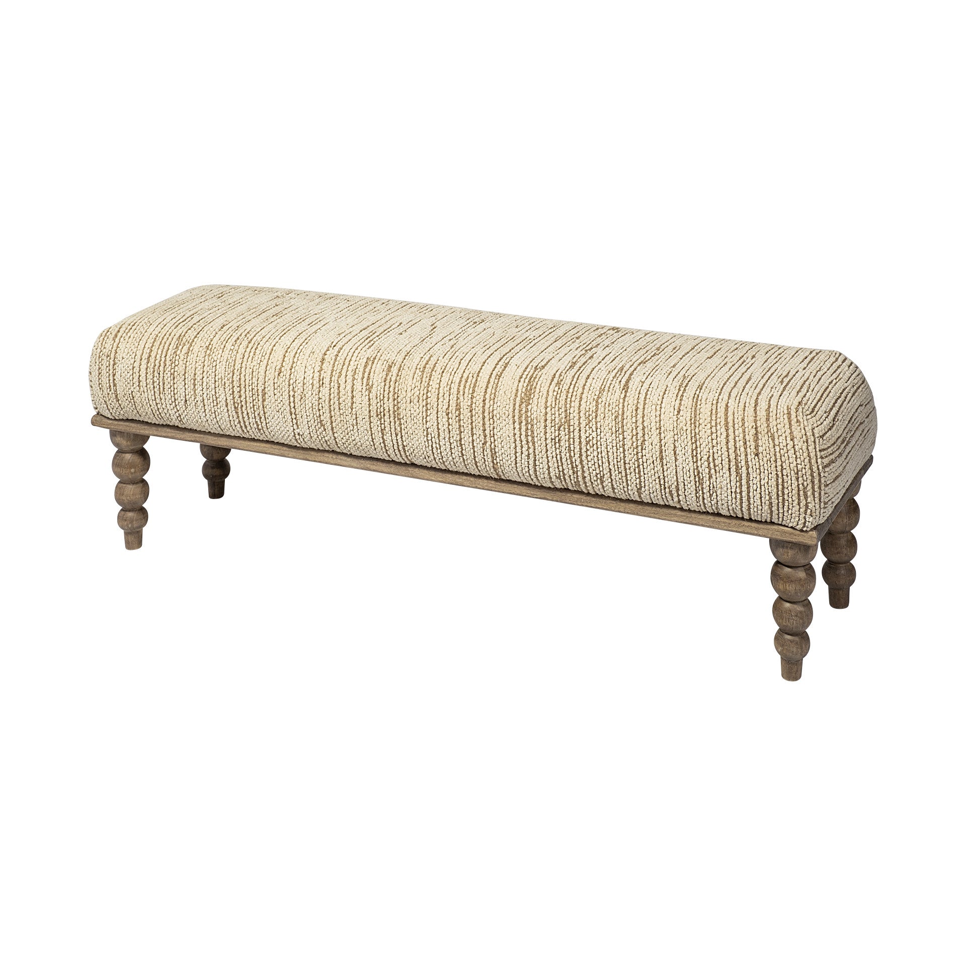 55" Cream and Brown Indoor Accent Bench