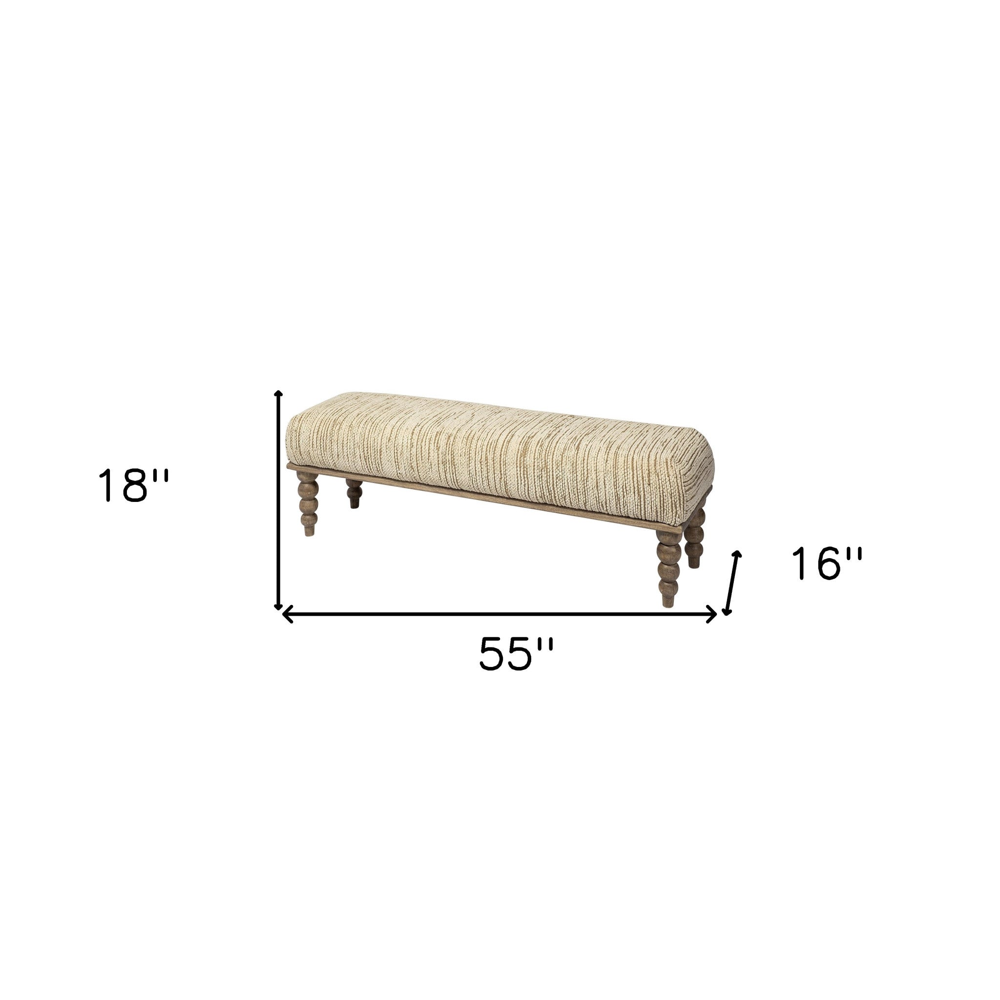 55" Cream and Brown Indoor Accent Bench