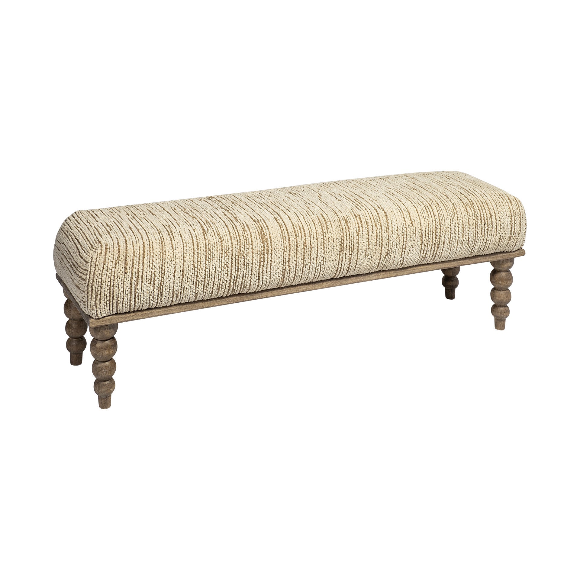 55" Cream and Brown Indoor Accent Bench