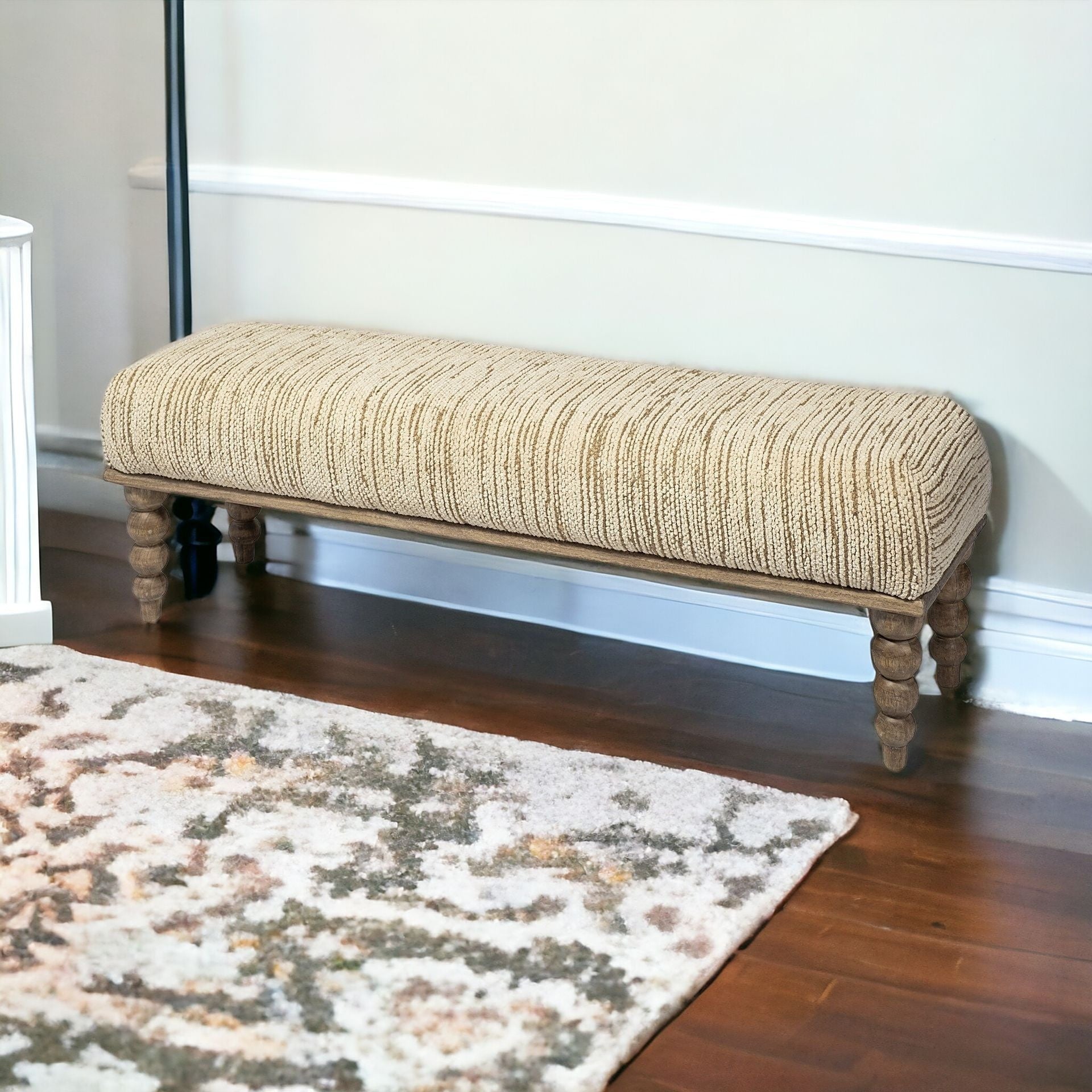 55" Cream and Brown Indoor Accent Bench