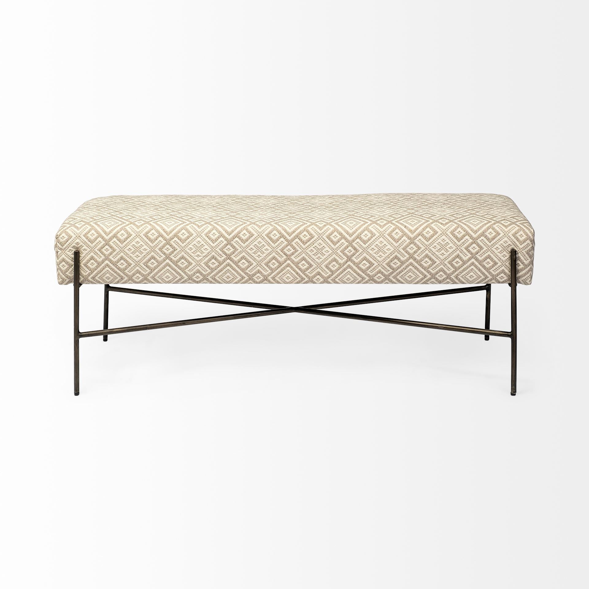 55" Cream Geometric Pattern Bench