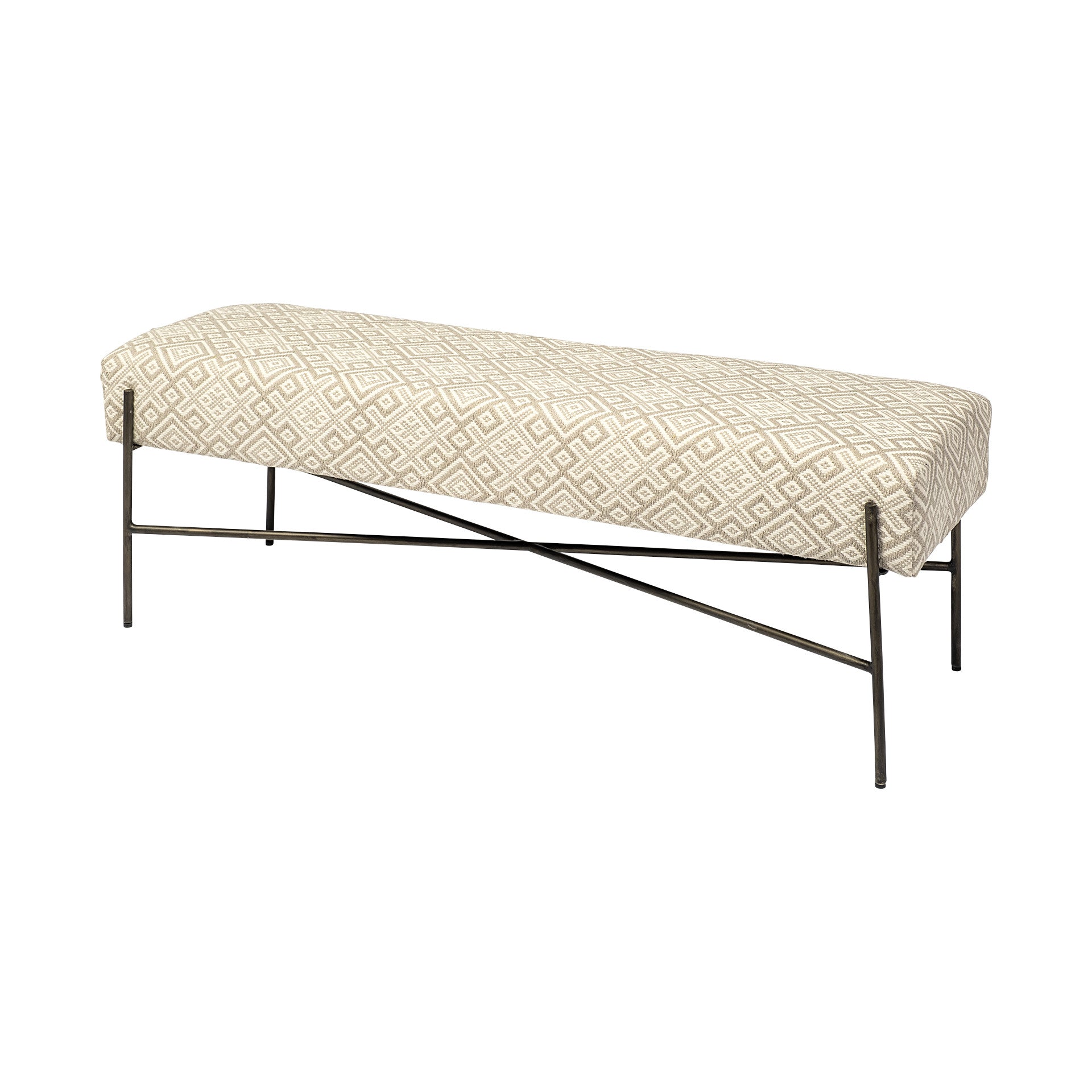 55" Cream Geometric Pattern Bench