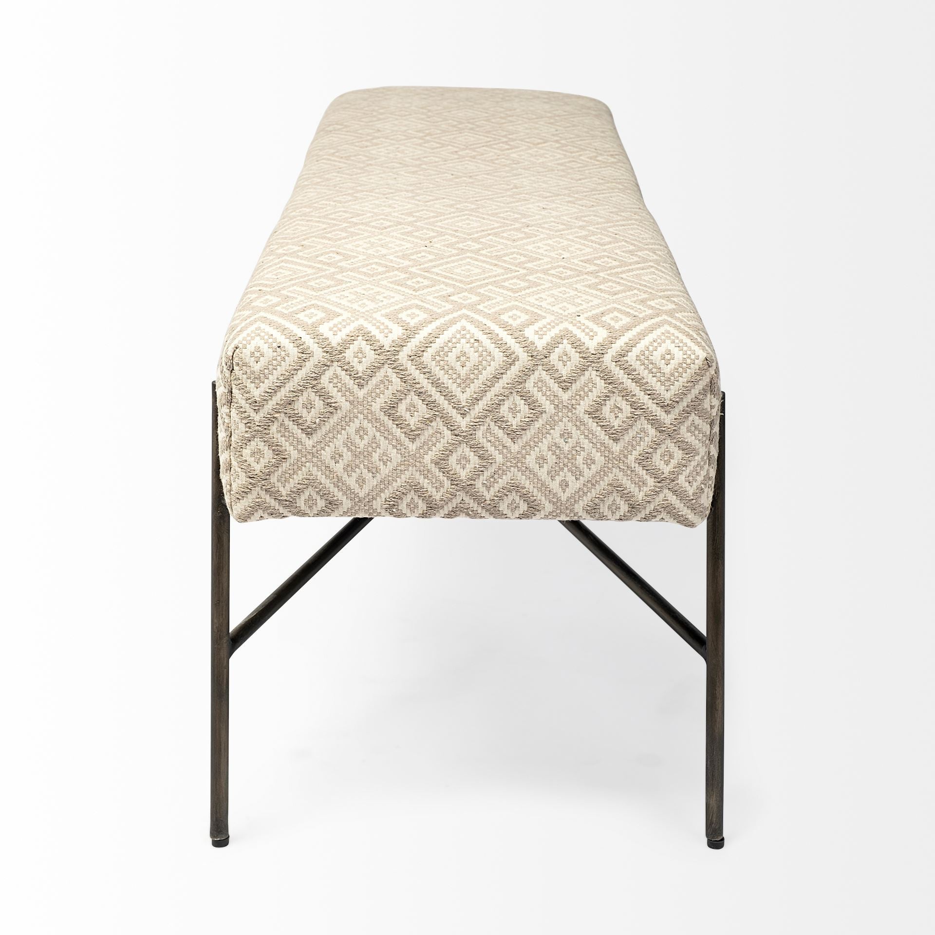 55" Cream Geometric Pattern Bench