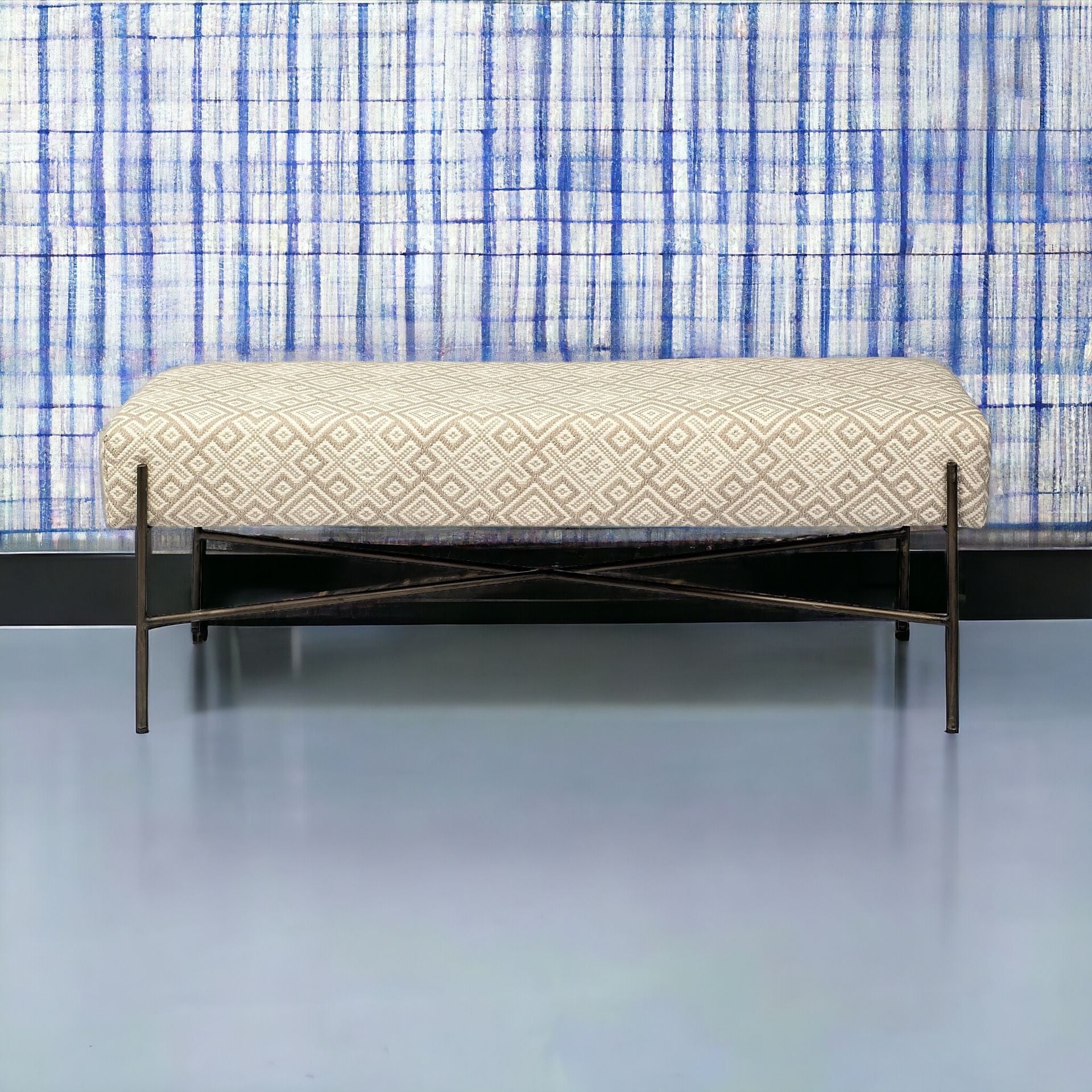 55" Cream Geometric Pattern Bench