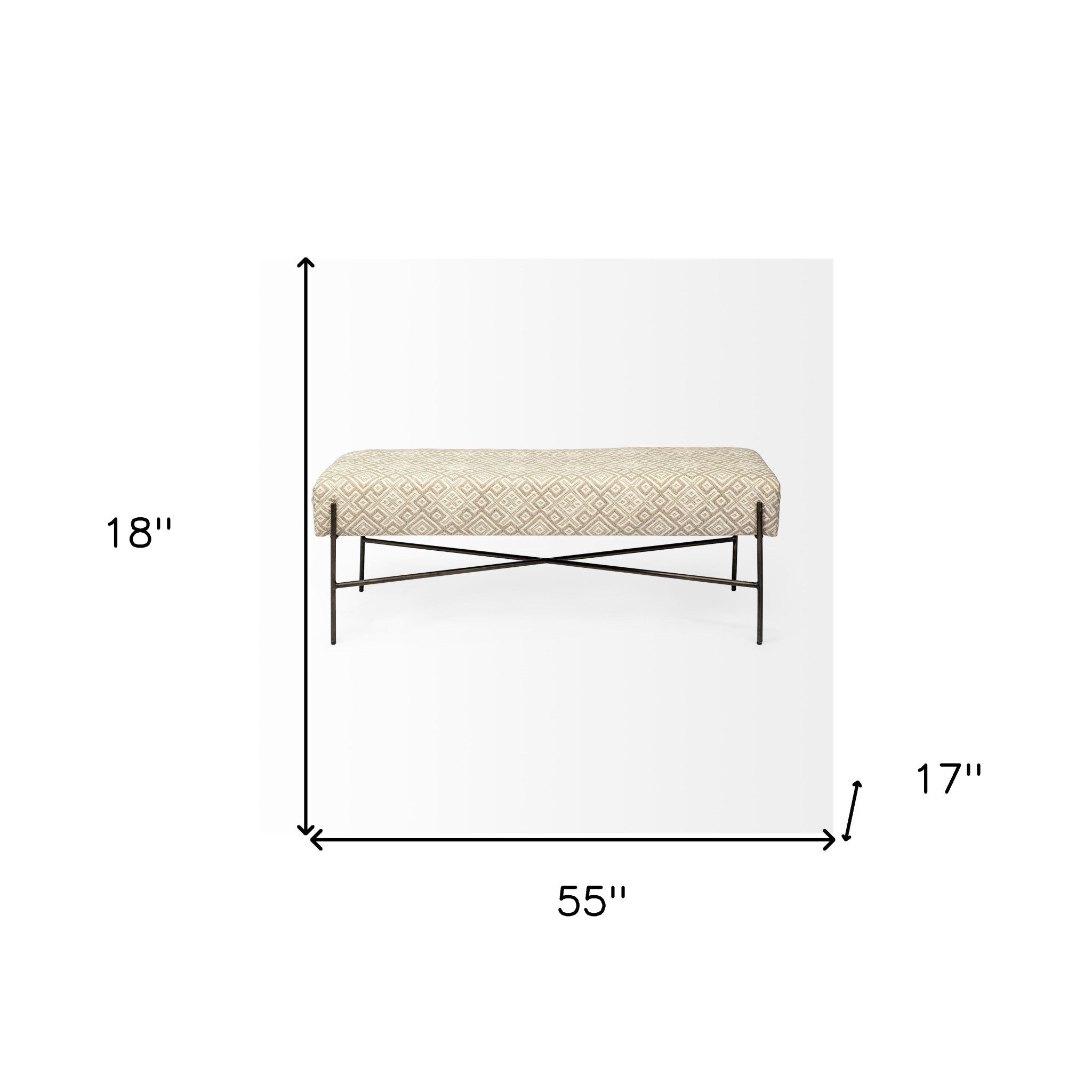 55" Cream Geometric Pattern Bench