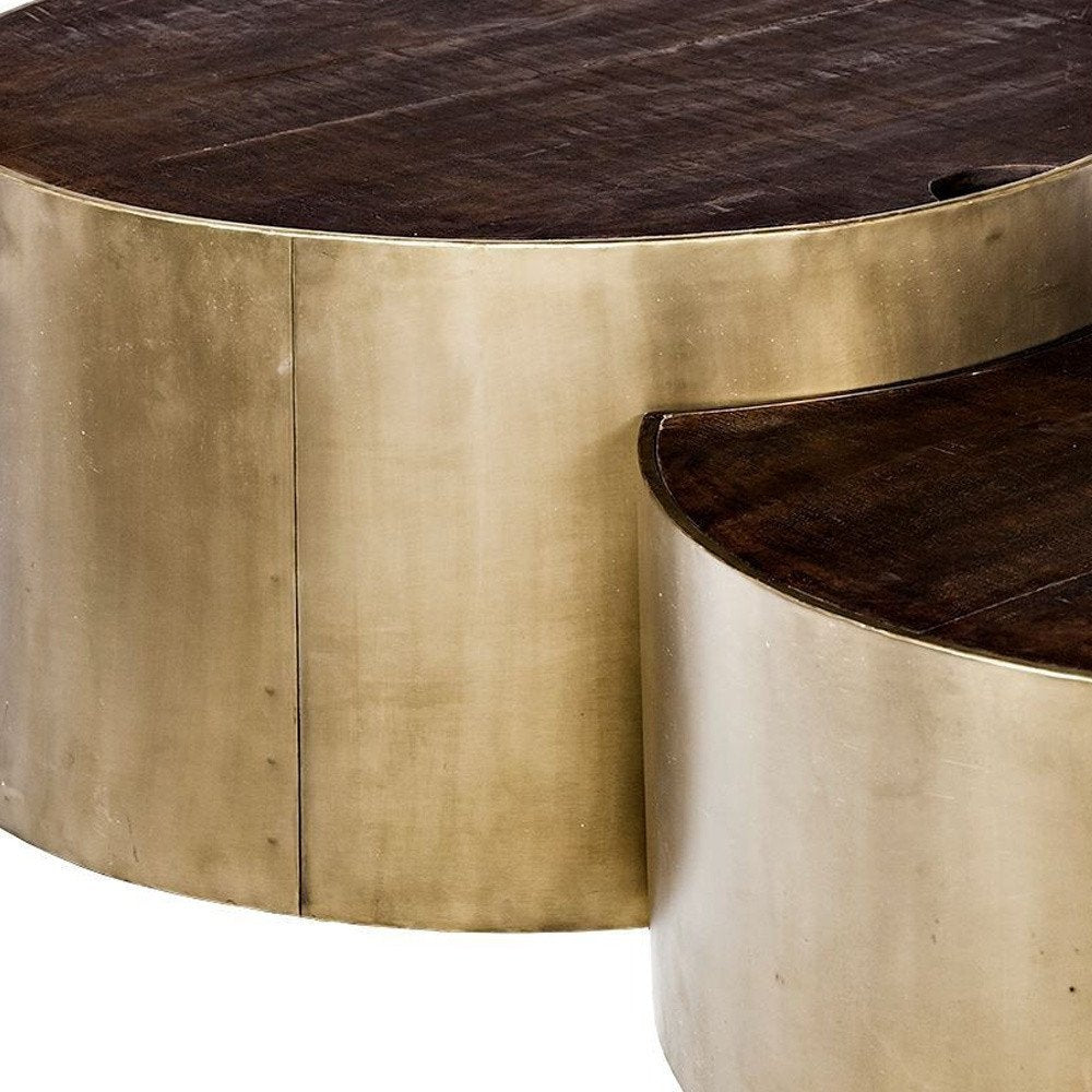 39" Brass and Wood Nested Coffee Tables
