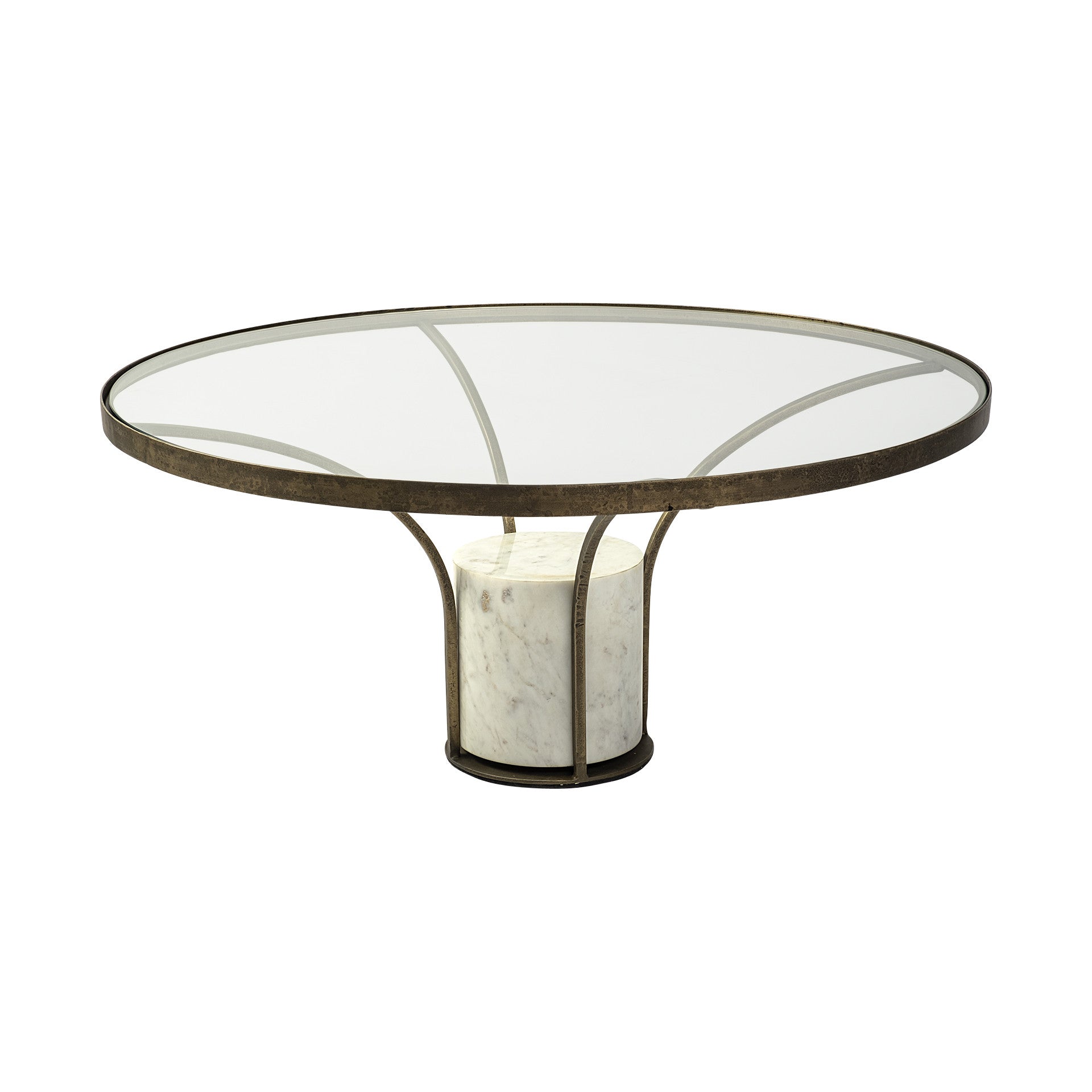 36" Round Gold Metal and Marble Base Coffee Table