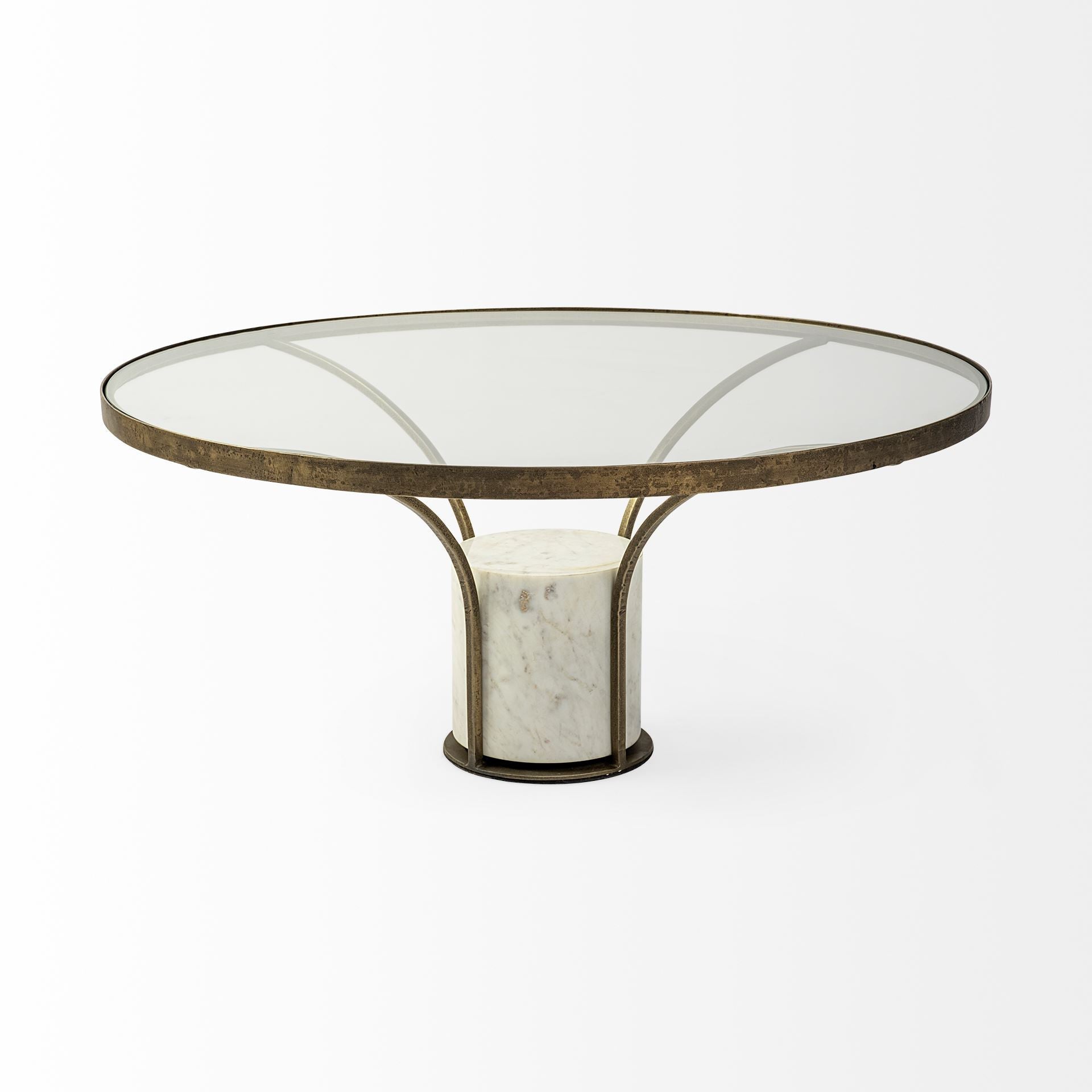 36" Round Gold Metal and Marble Base Coffee Table