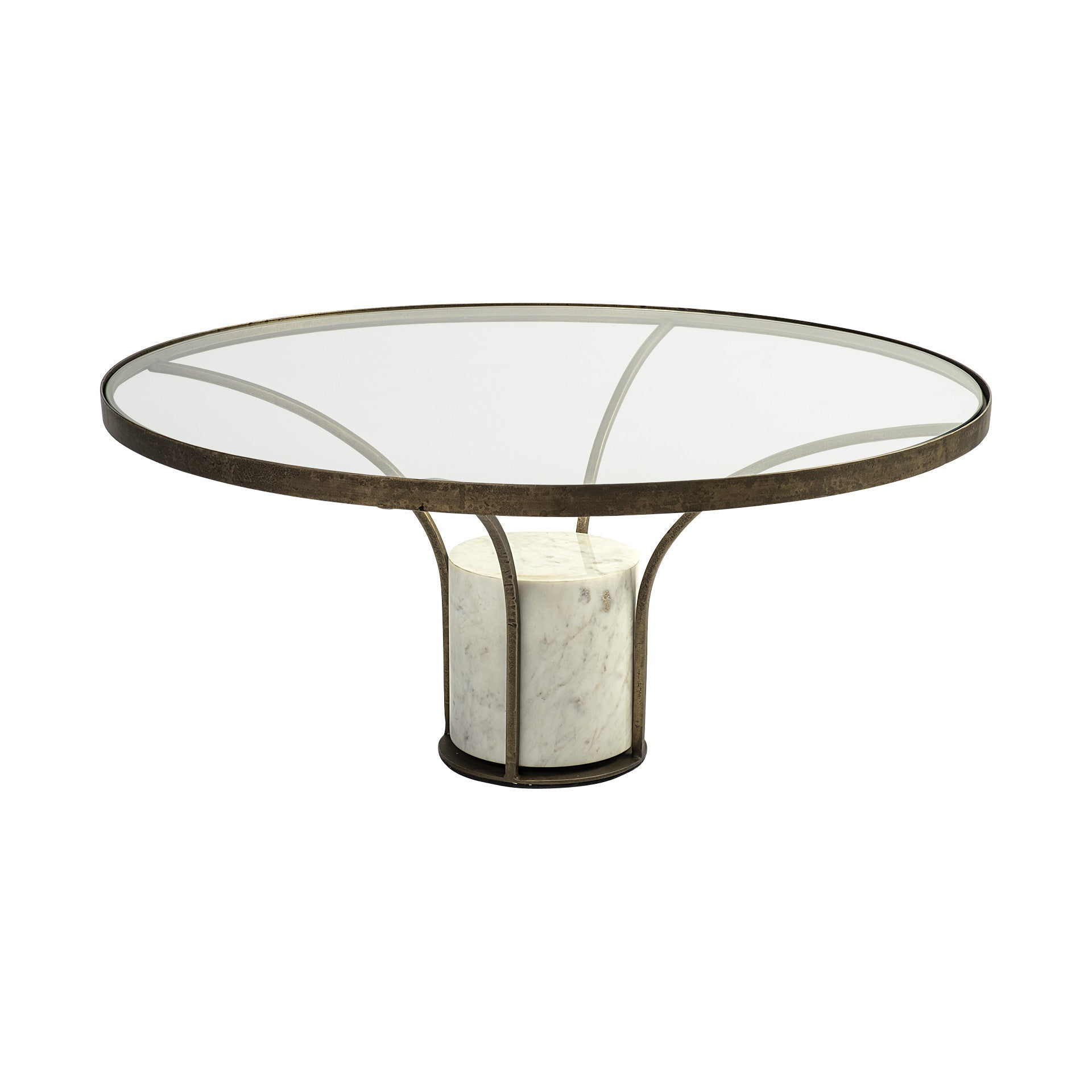 36" Round Gold Metal and Marble Base Coffee Table