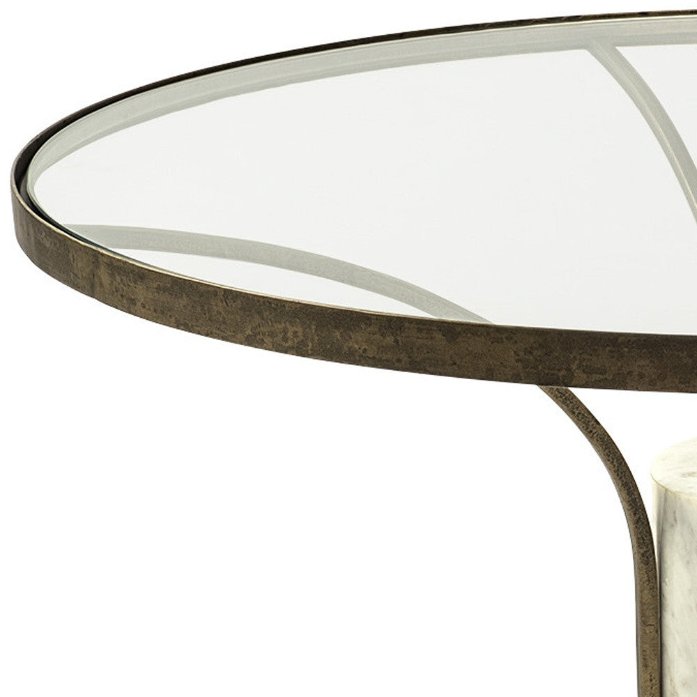 36" Round Gold Metal and Marble Base Coffee Table