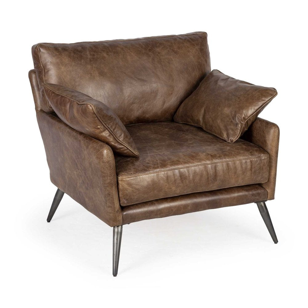 33" Brown Faux Leather Distressed Armchair