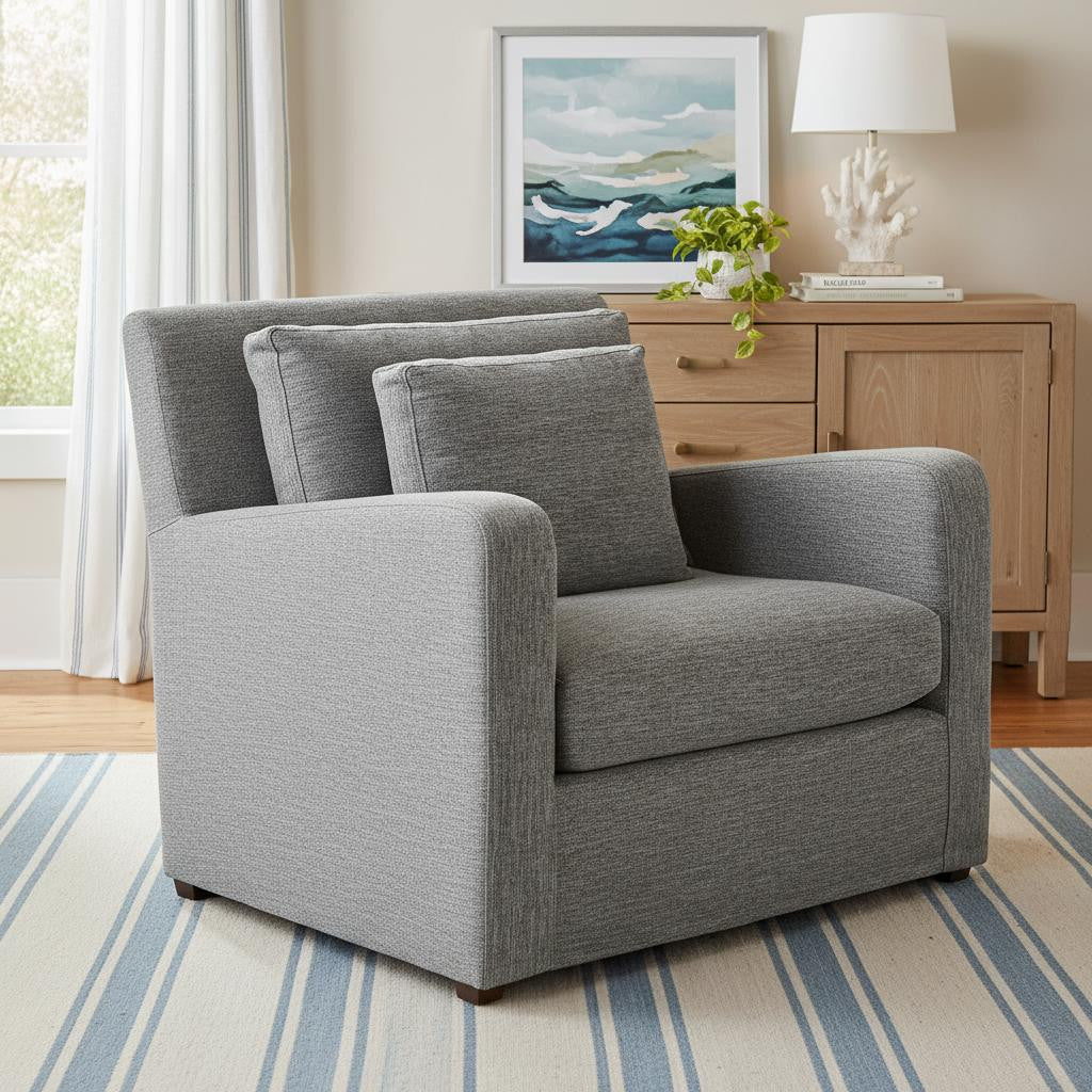 38" Slipcover Linen Slope Arm Chair