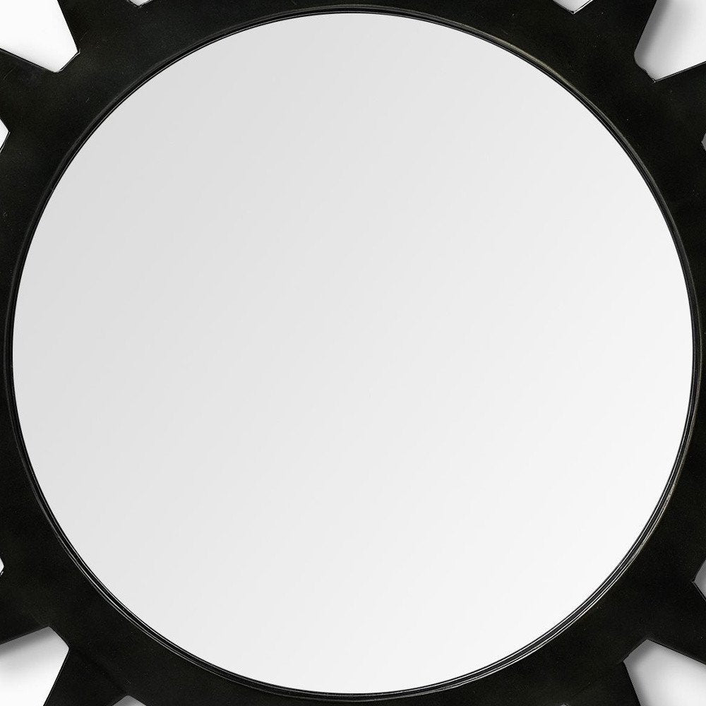26" Black Cog Round Metal Mirror