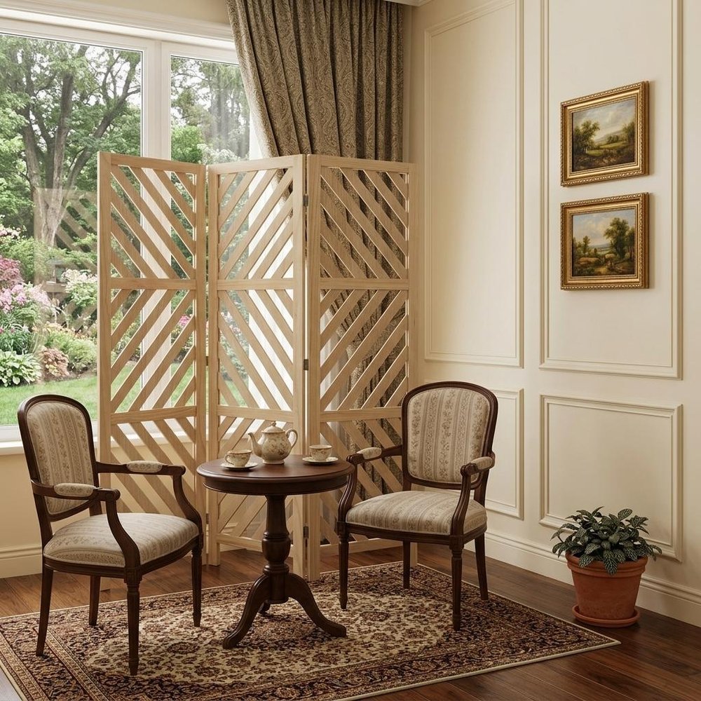 67" Brown Paulownia Wood Folding Divider