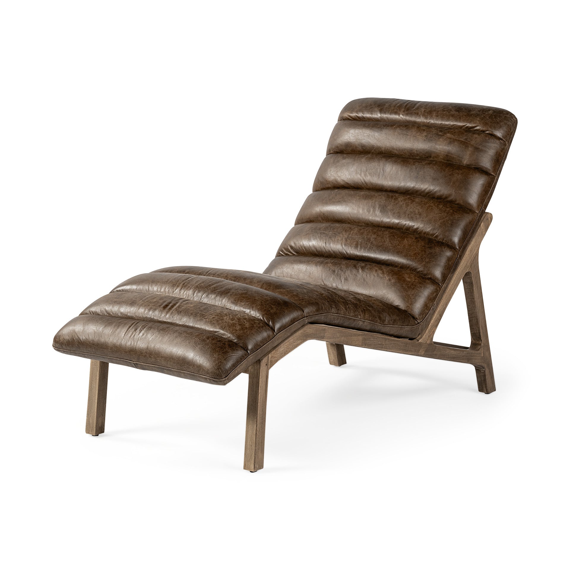 54" Brown Distressed Leather Lounger