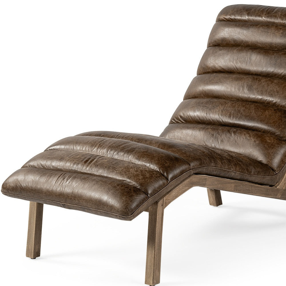 54" Brown Distressed Leather Lounger