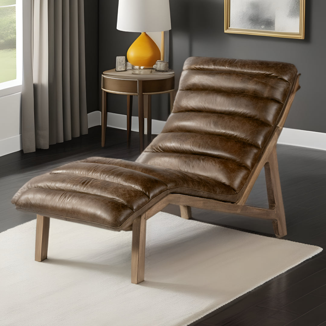 54" Brown Distressed Leather Lounger