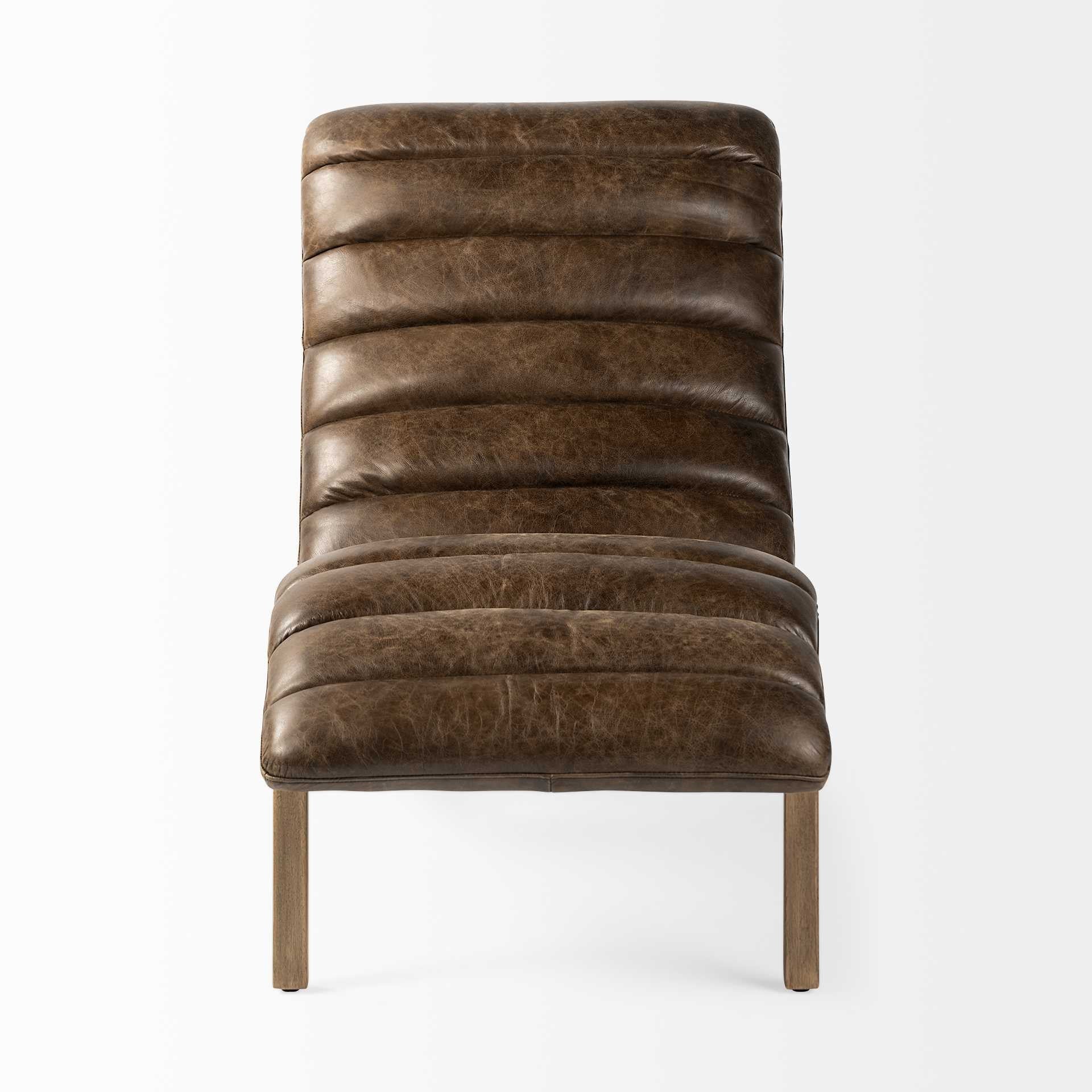 54" Brown Distressed Leather Lounger