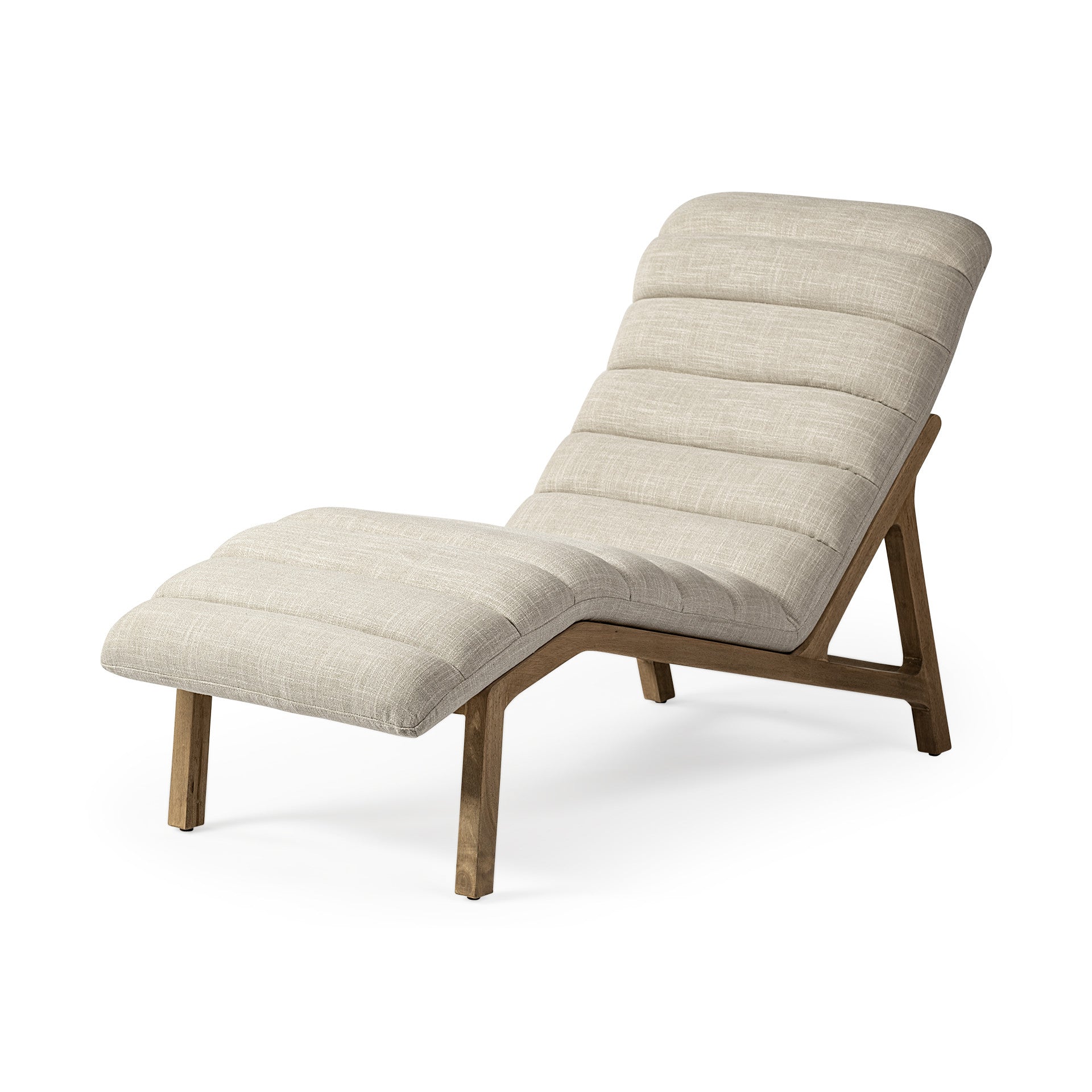 54" Cream Wooden Tufted Lounger Chair