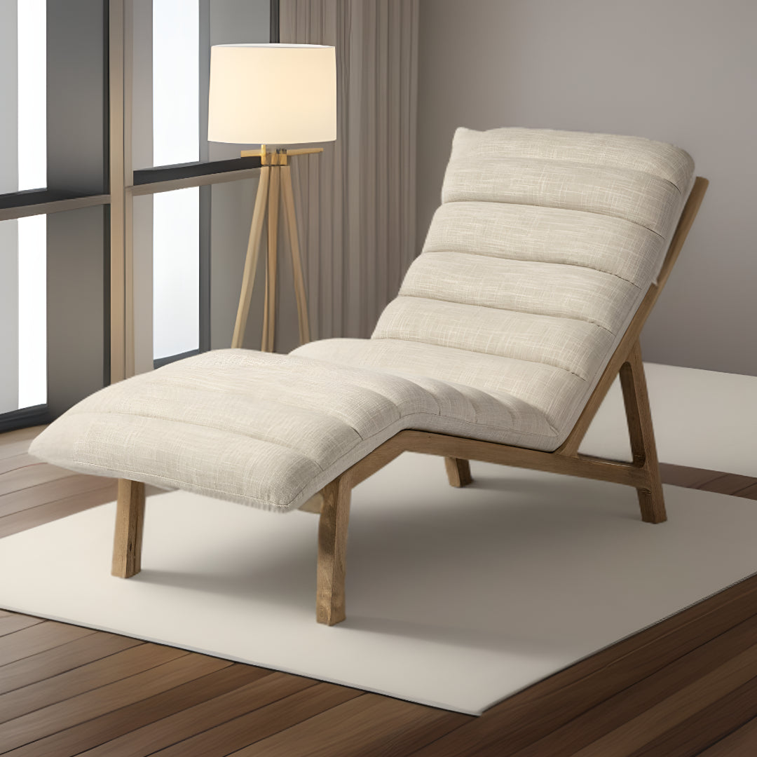 54" Cream Wooden Tufted Lounger Chair