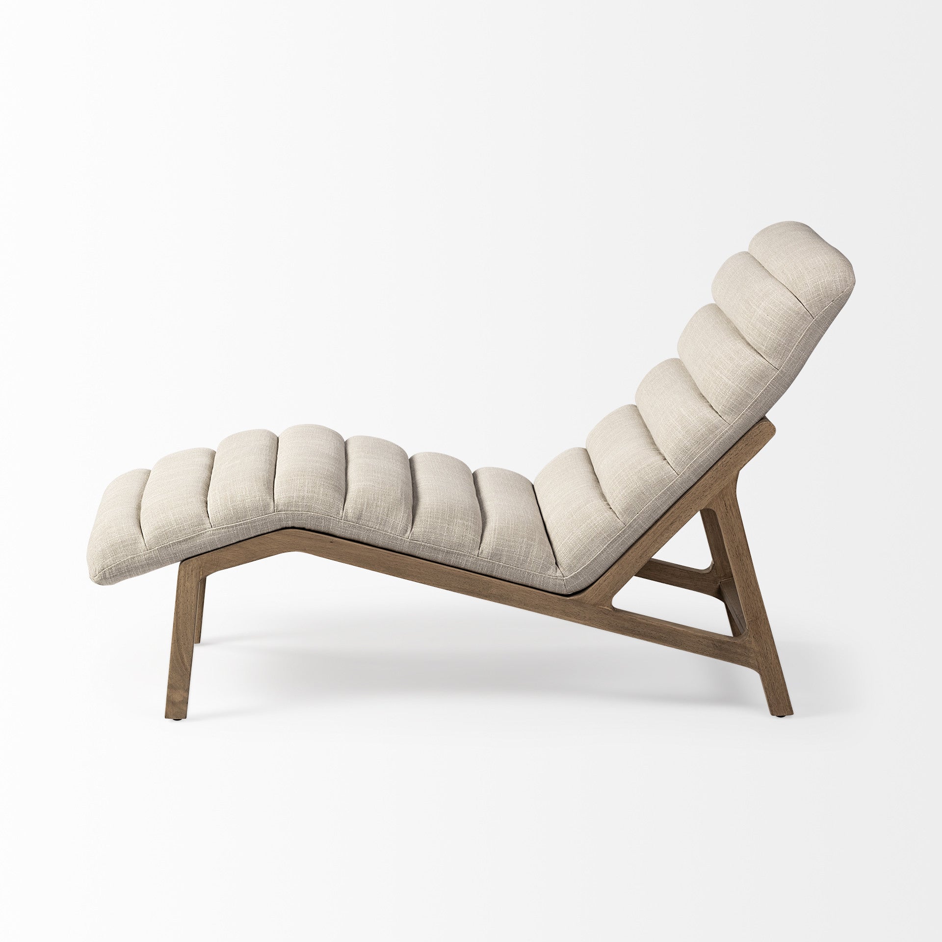 54" Cream Wooden Tufted Lounger Chair