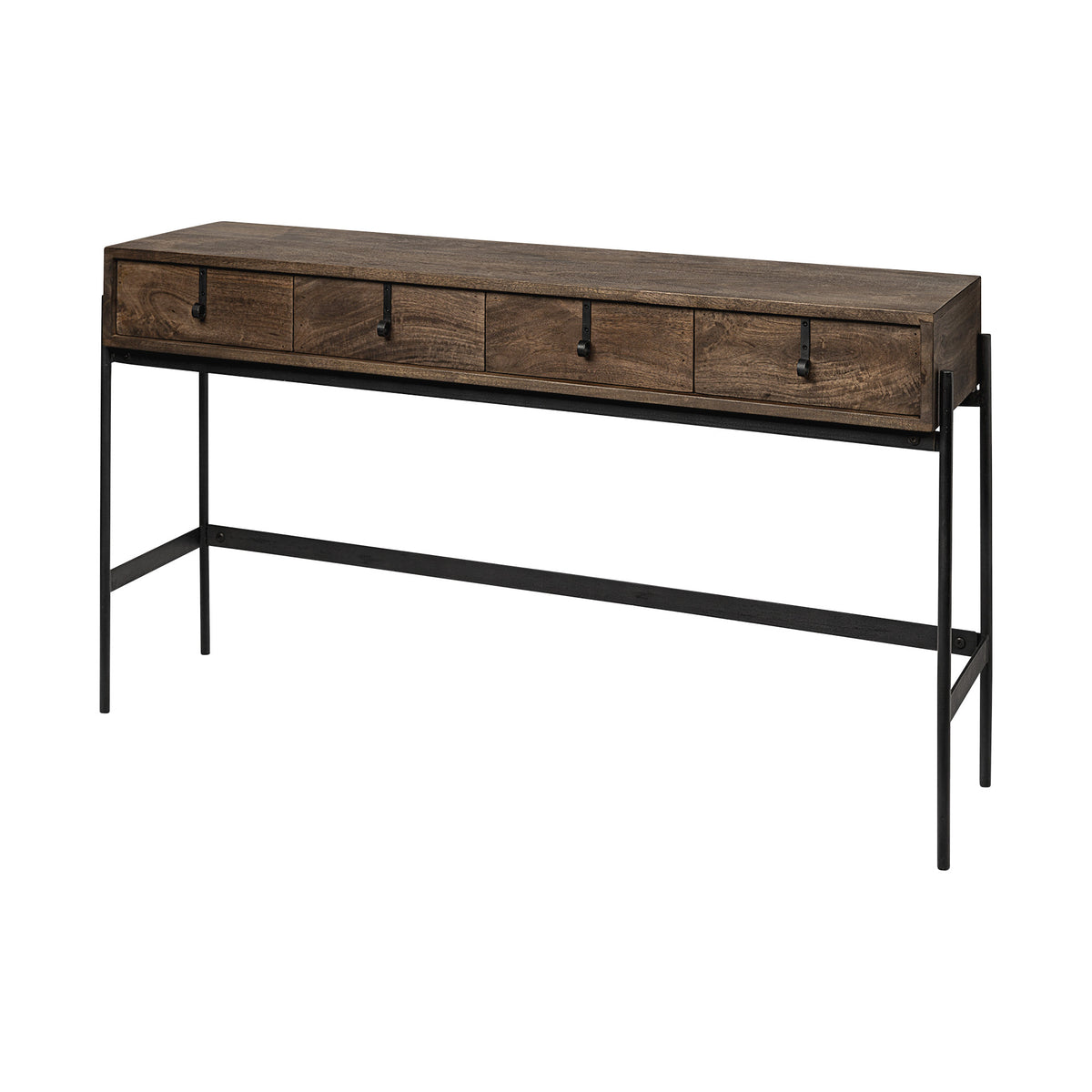 56" Brown Industrial Metal and Wood Console Table