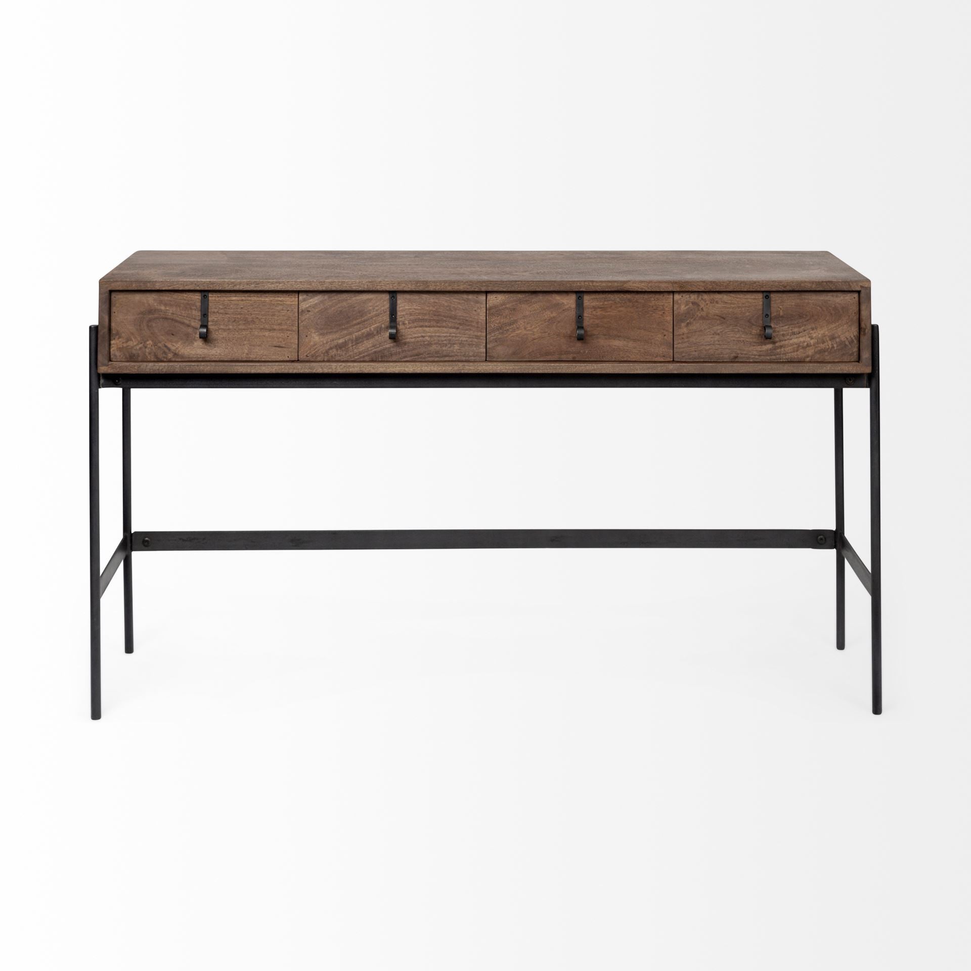 56" Brown Industrial Metal and Wood Console Table