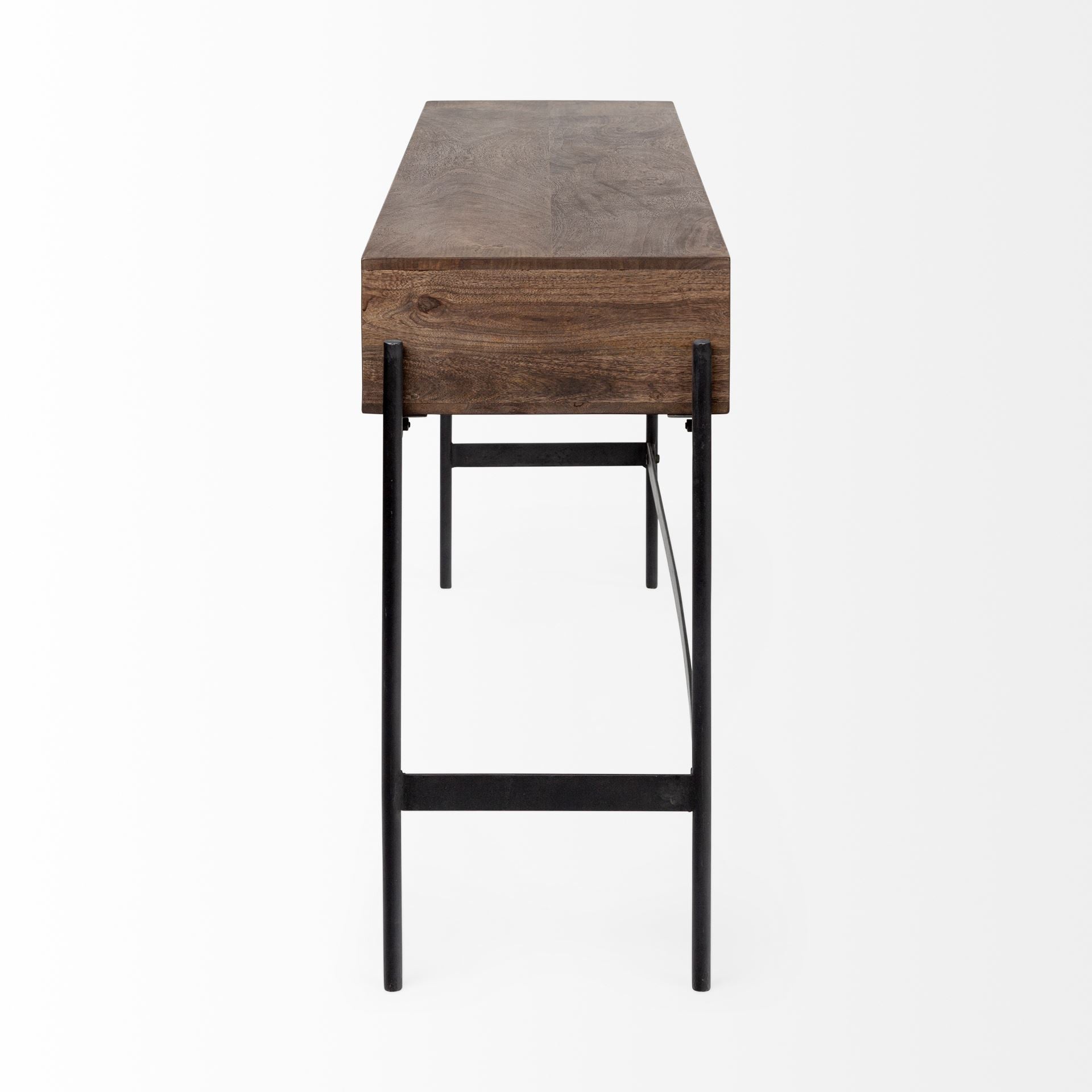 56" Brown Industrial Metal and Wood Console Table