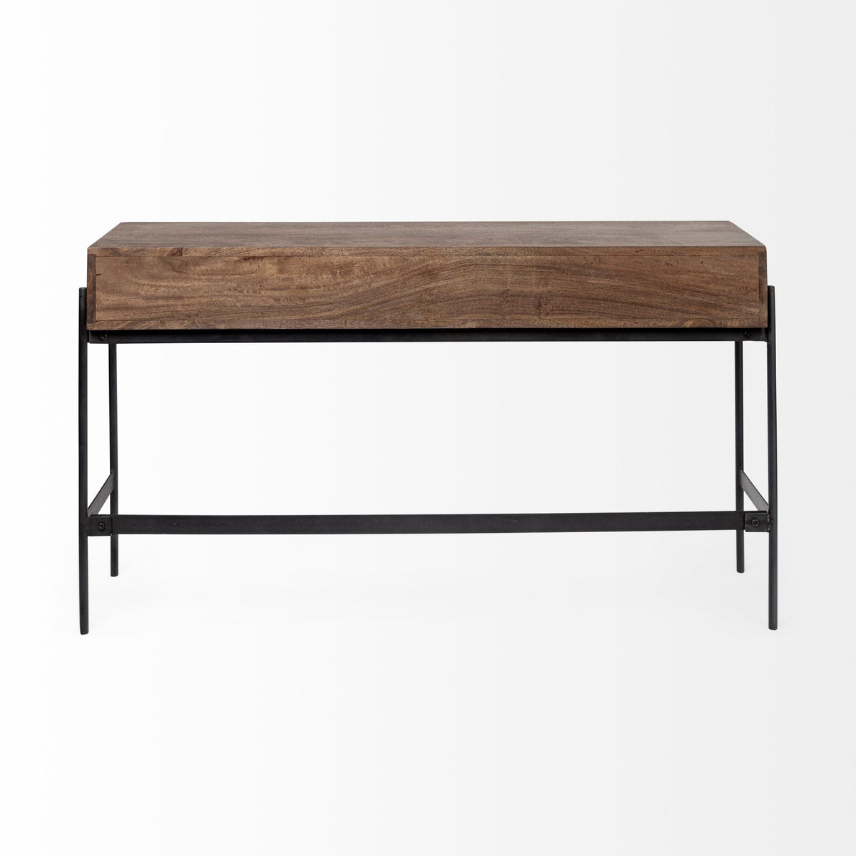 56" Brown Industrial Metal and Wood Console Table